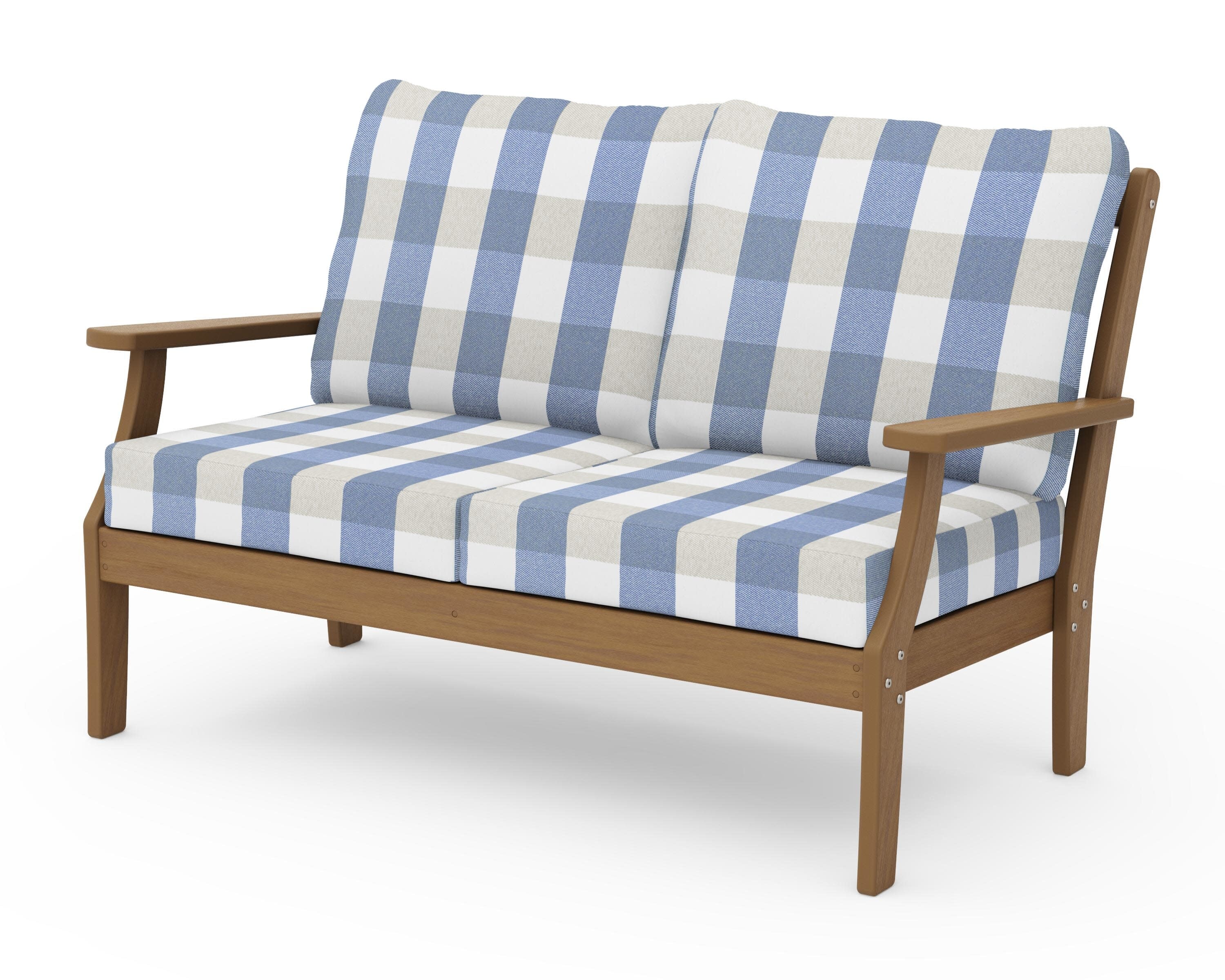 Braxton Deep Seating Loveseat in Natural / Buffalo Plaid Sky Blue