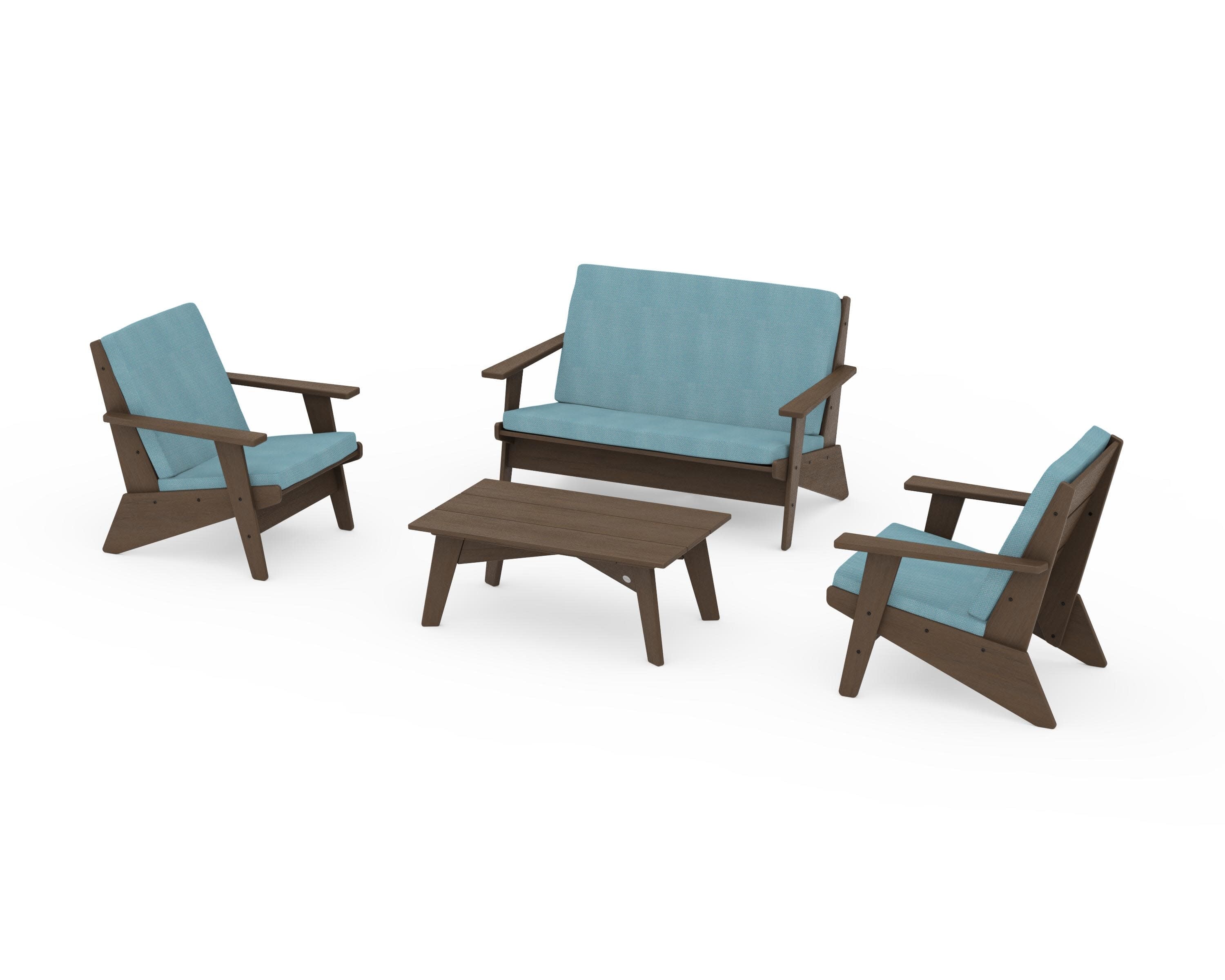 Riviera Modern Lounge 4-Piece Set in Kona / Lattice Sky Blue