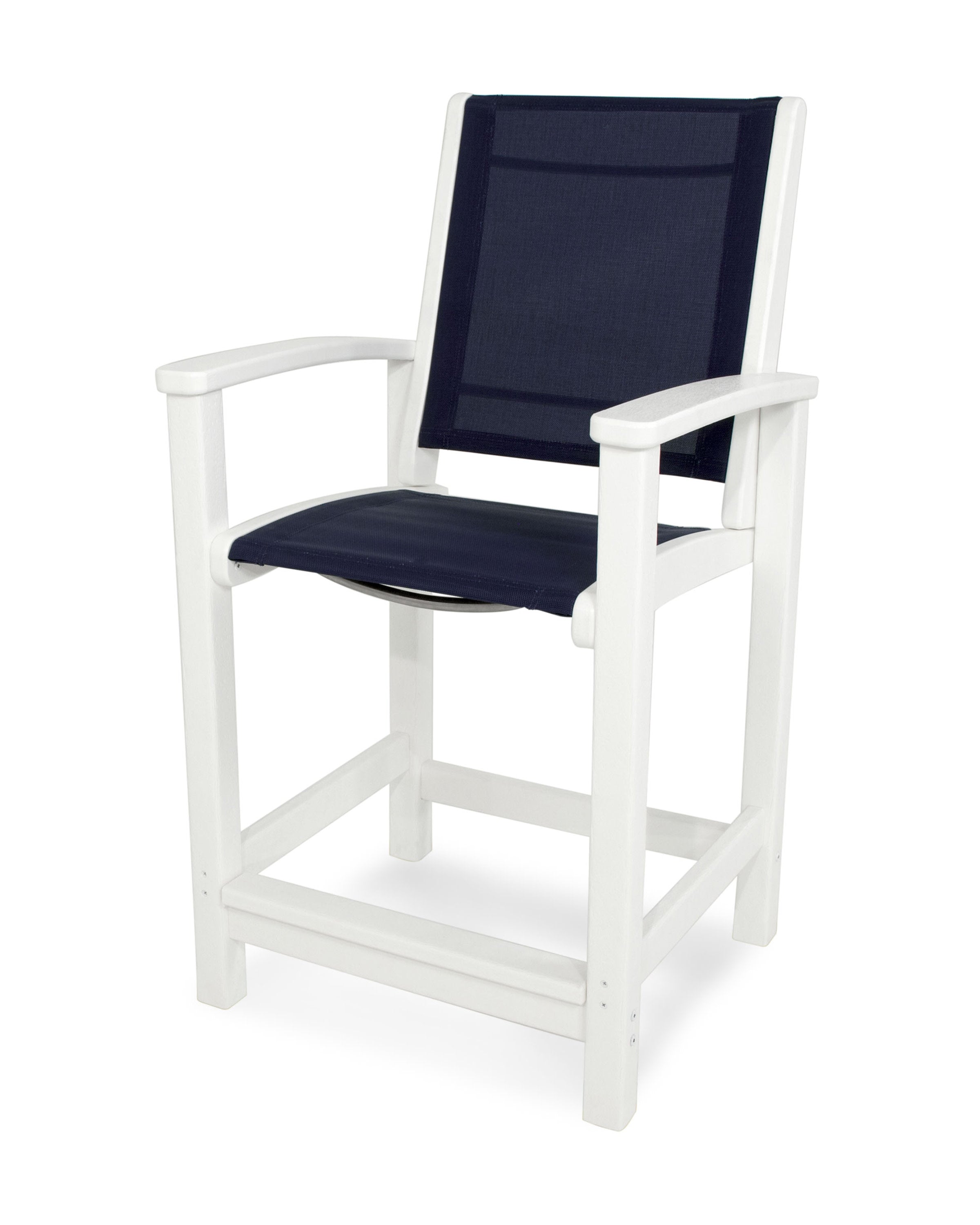 Coastal Counter Chair in White / Navy Blue Sling