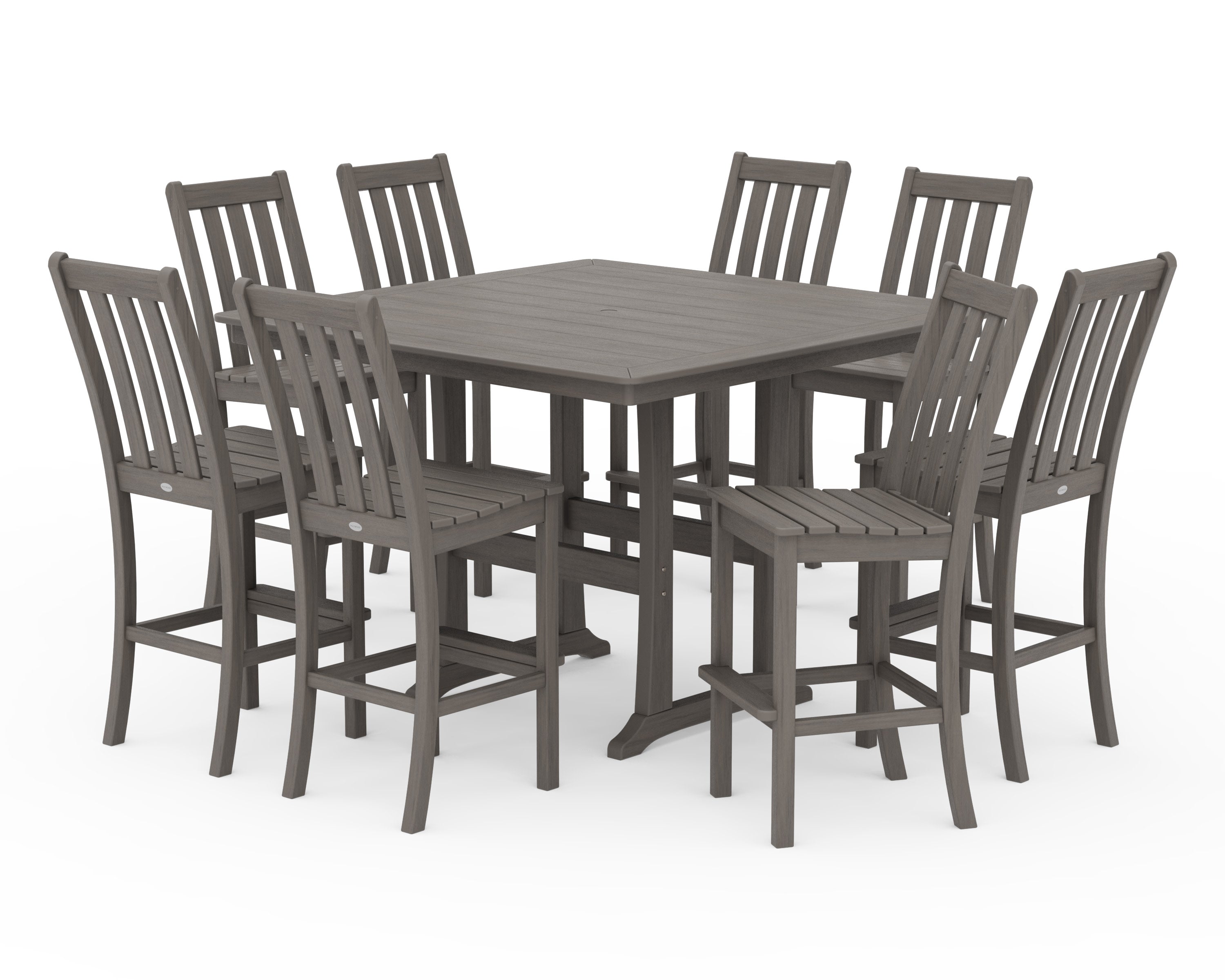 Vineyard 9-Piece Nautical Trestle Bar Set in Driftwood