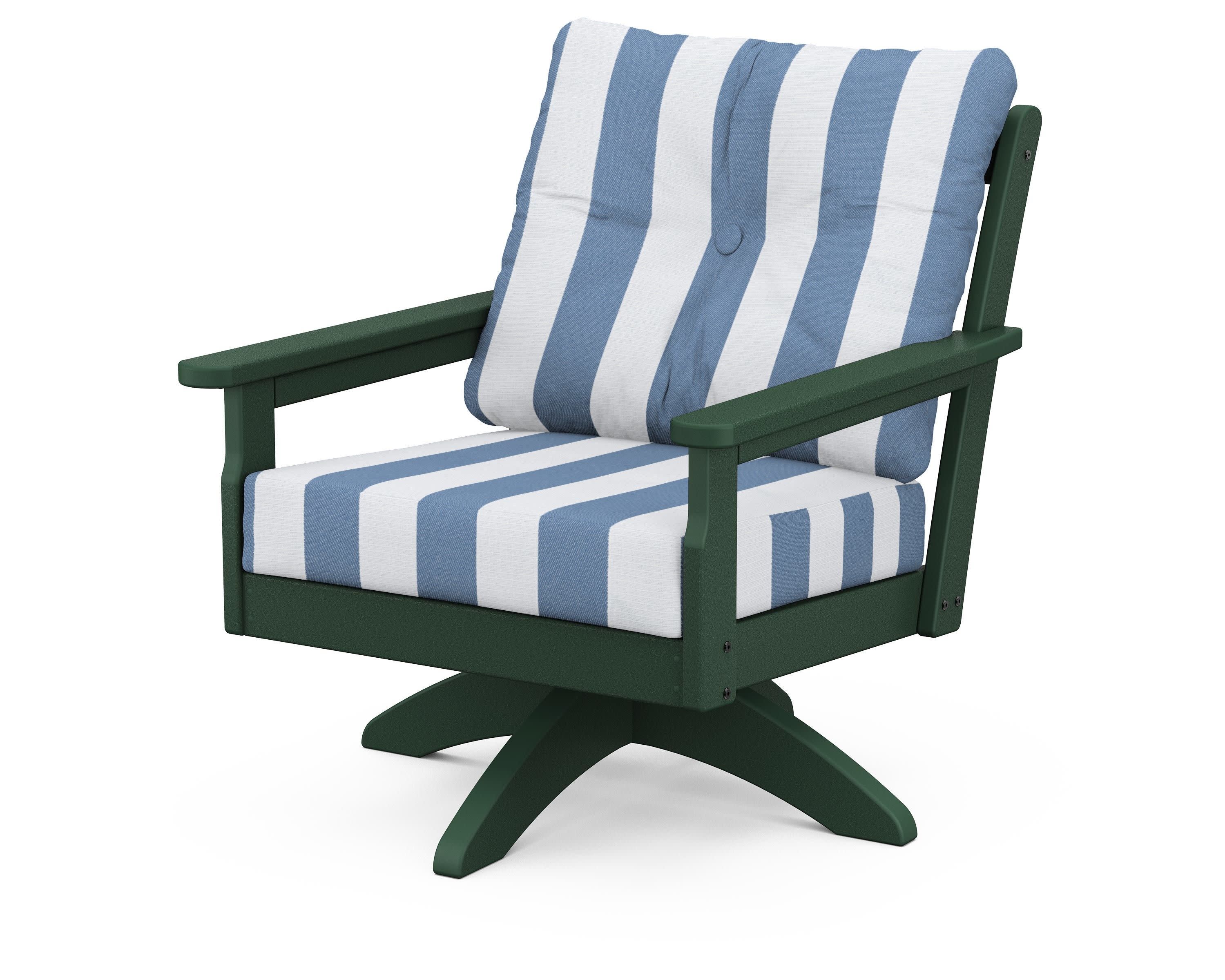 Vineyard Deep Seating Swivel Chair in Green / Cabana Stripe Sky Blue