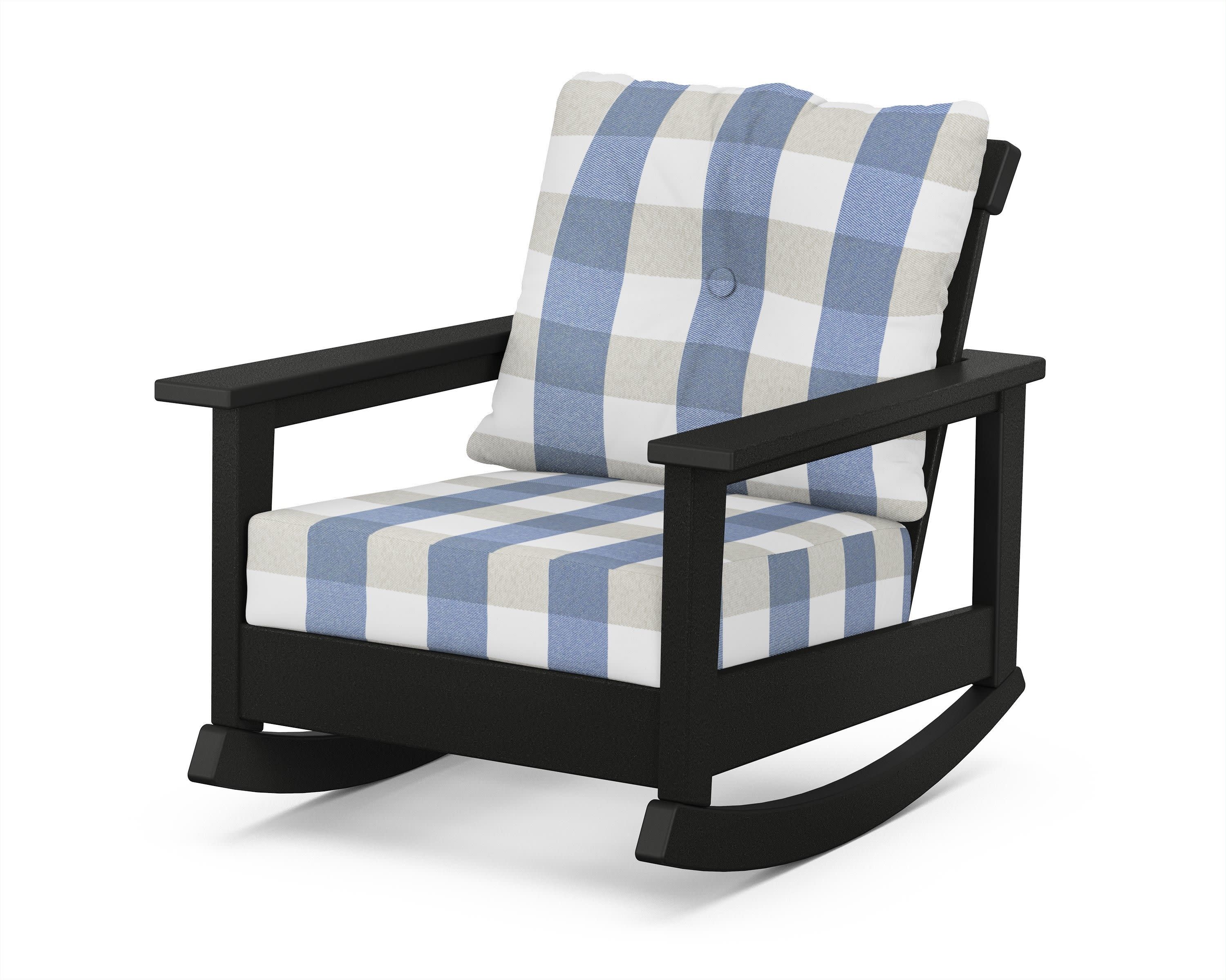 Prescott Deep Seating Rocking Chair in Black / Buffalo Plaid Sky Blue