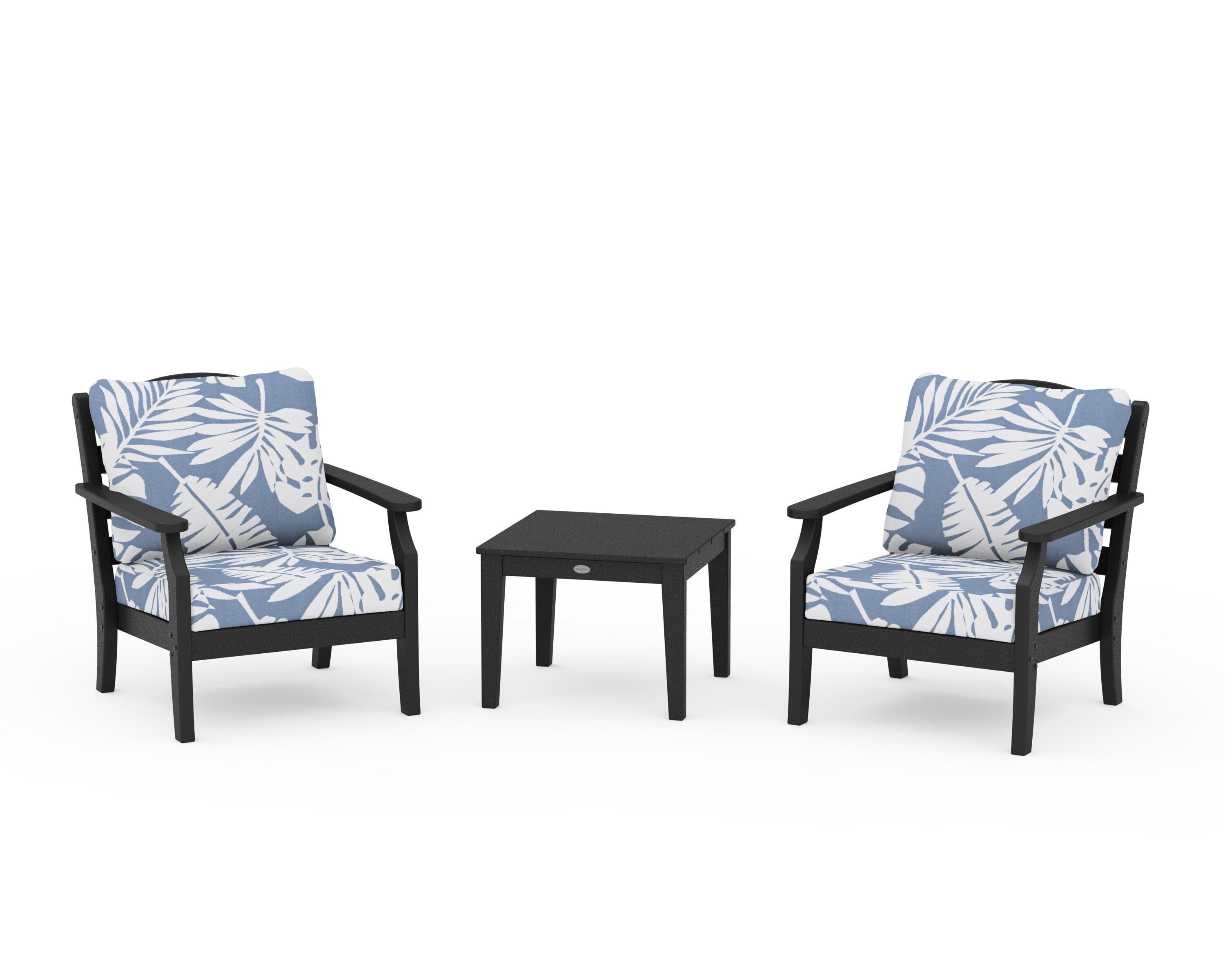 Savannah 3-Piece Deep Seating Set in Black / Leaf Sky Blue