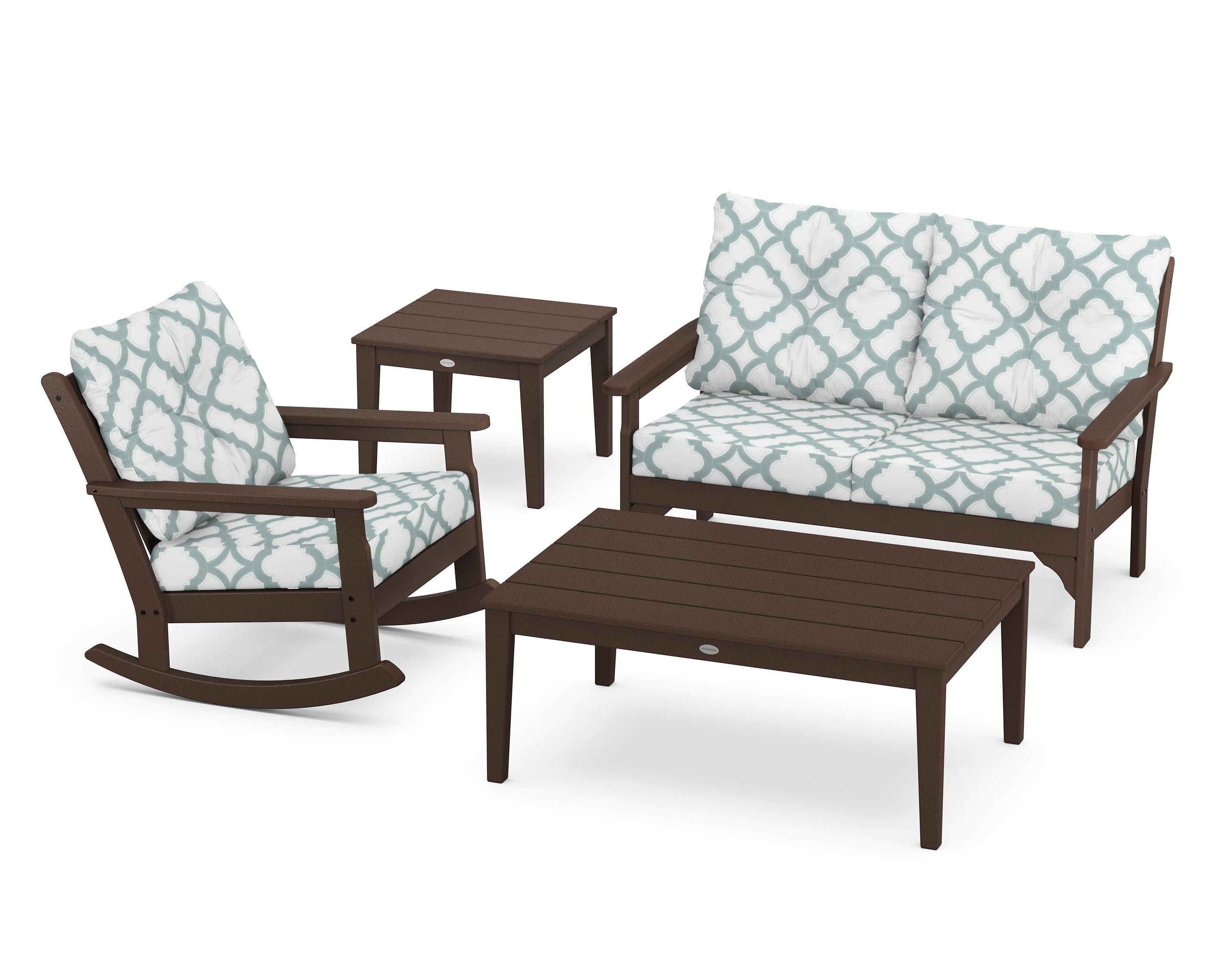 Vineyard 4-Piece Deep Seating Rocker Set in Mahogany / Trellis Glacier Spa