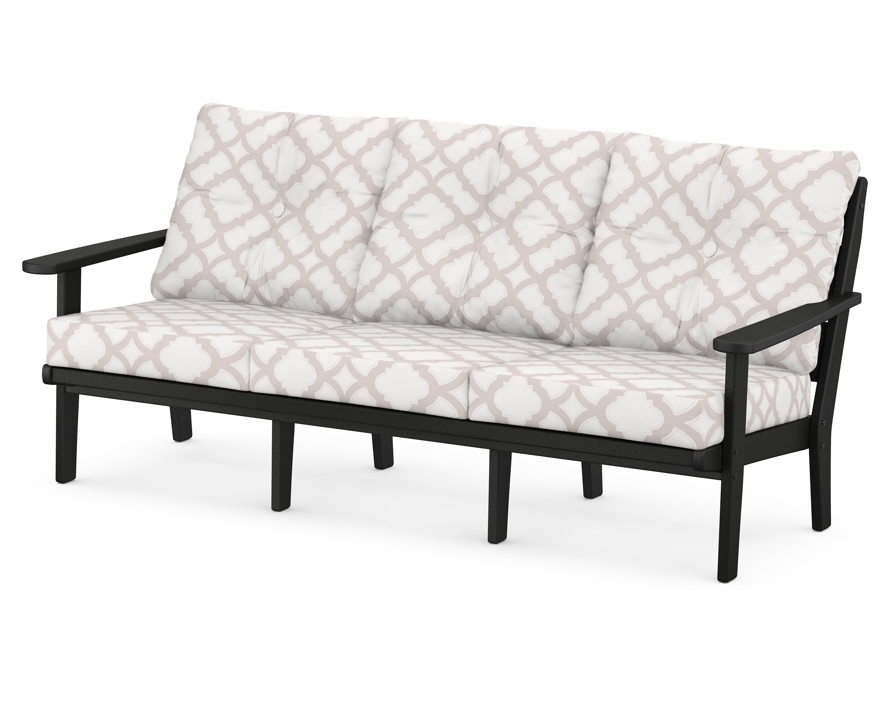 Lakeside Deep Seating Sofa in Black / Trellis Dune Burlap