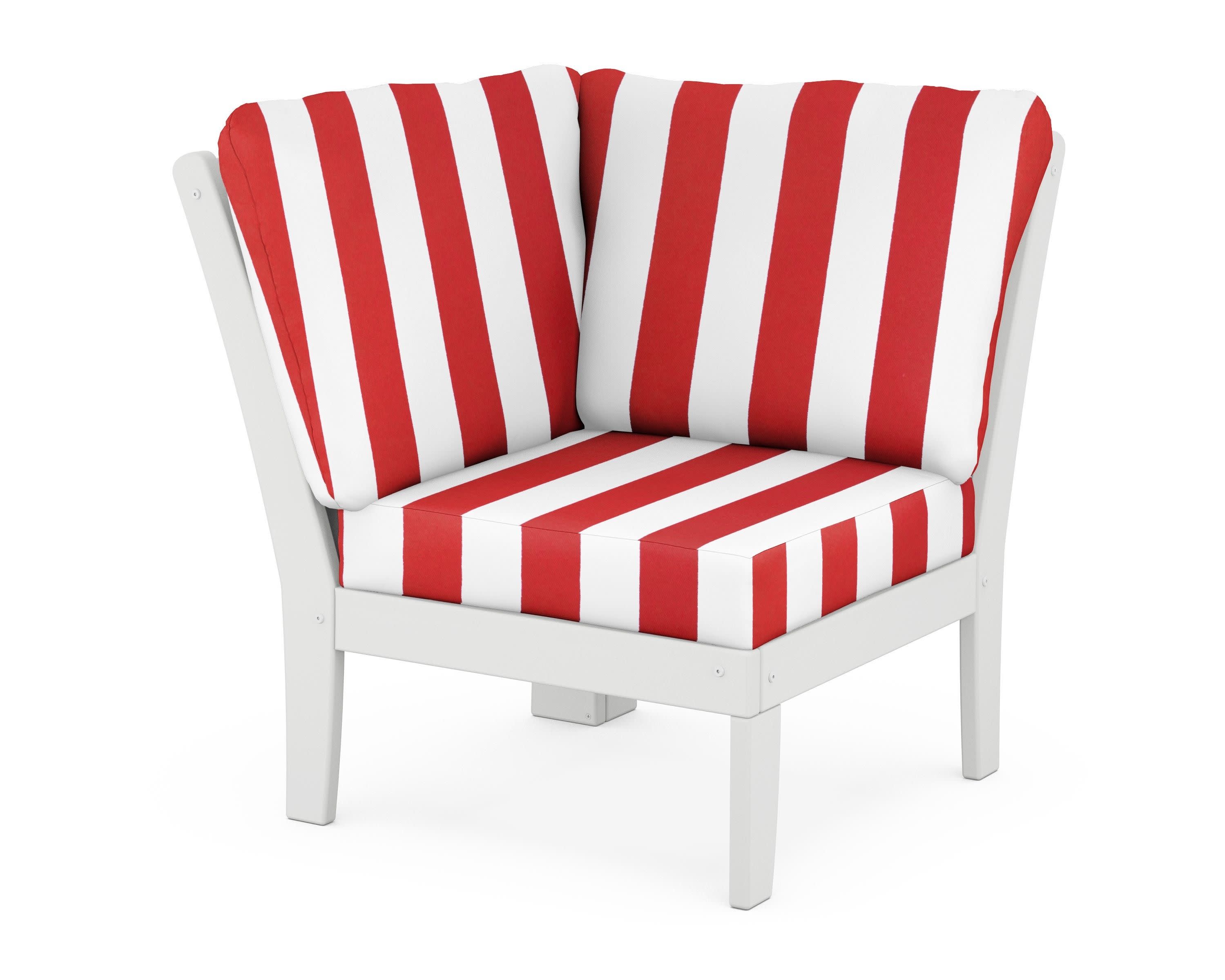Braxton Modular Corner Chair in White / Cabana Stripe Crimson