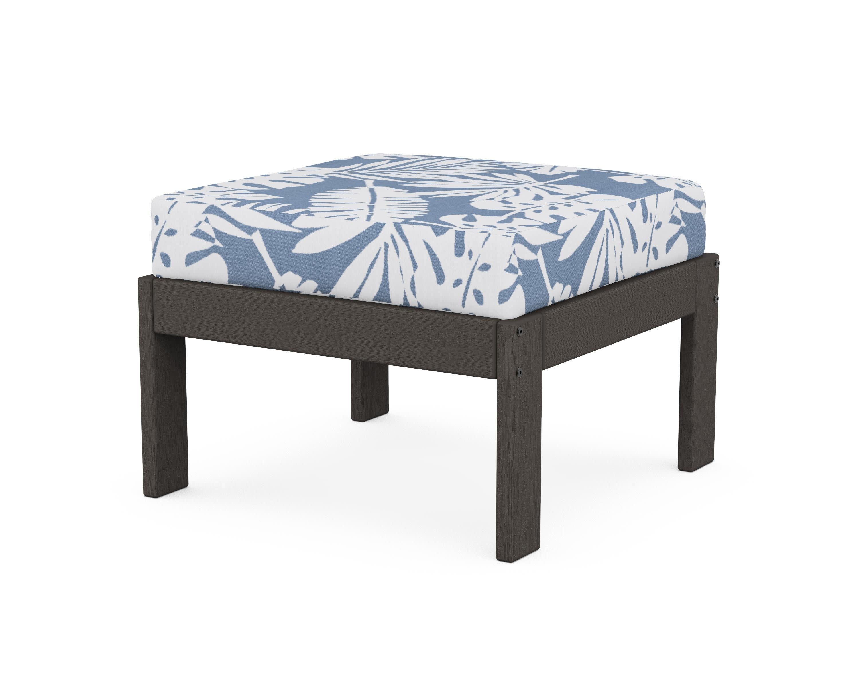 Vineyard Modular Ottoman in Vintage Coffee / Leaf Sky Blue