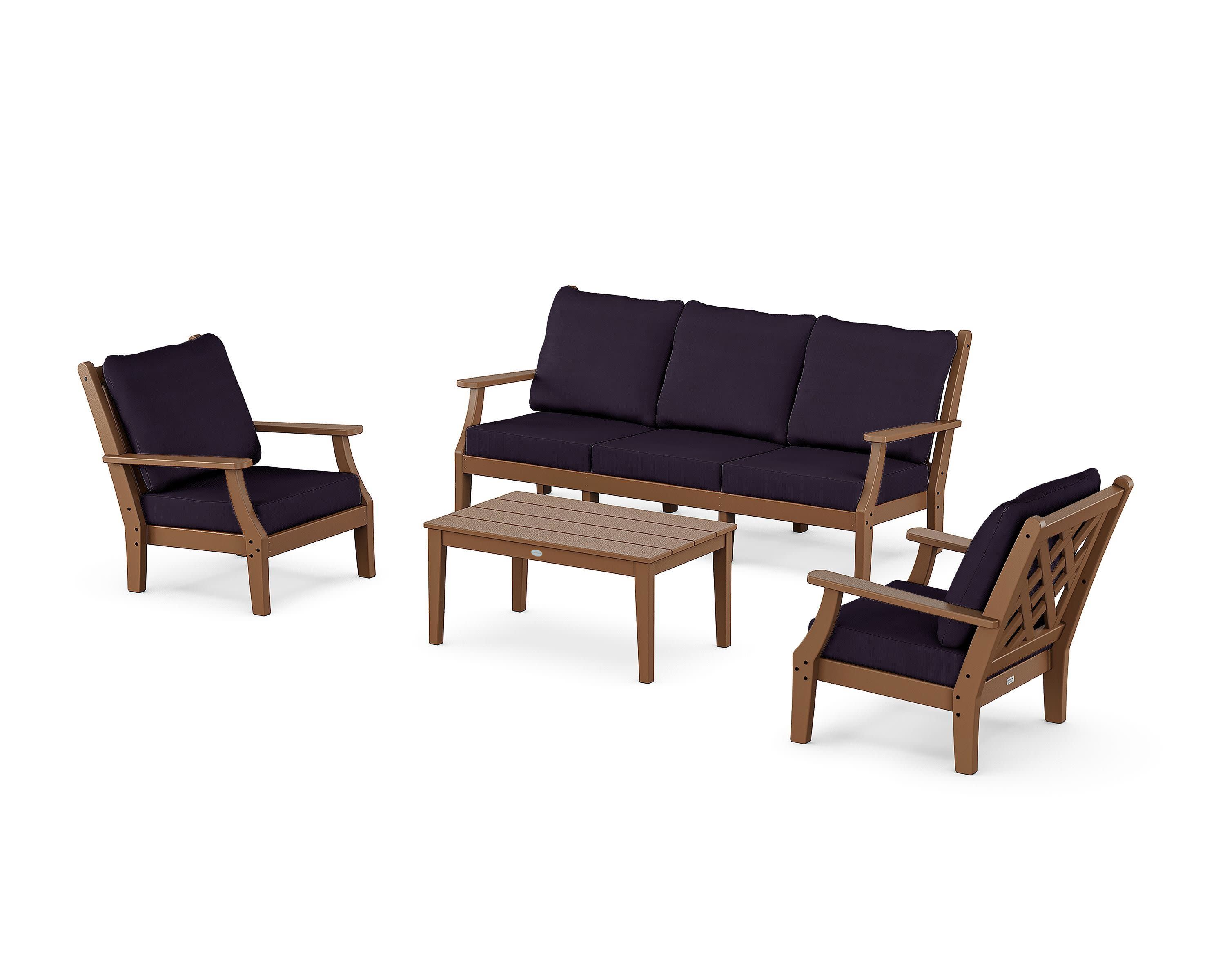 Wovendale 4-Piece Deep Seating Set with Sofa in Teak / Navy Linen