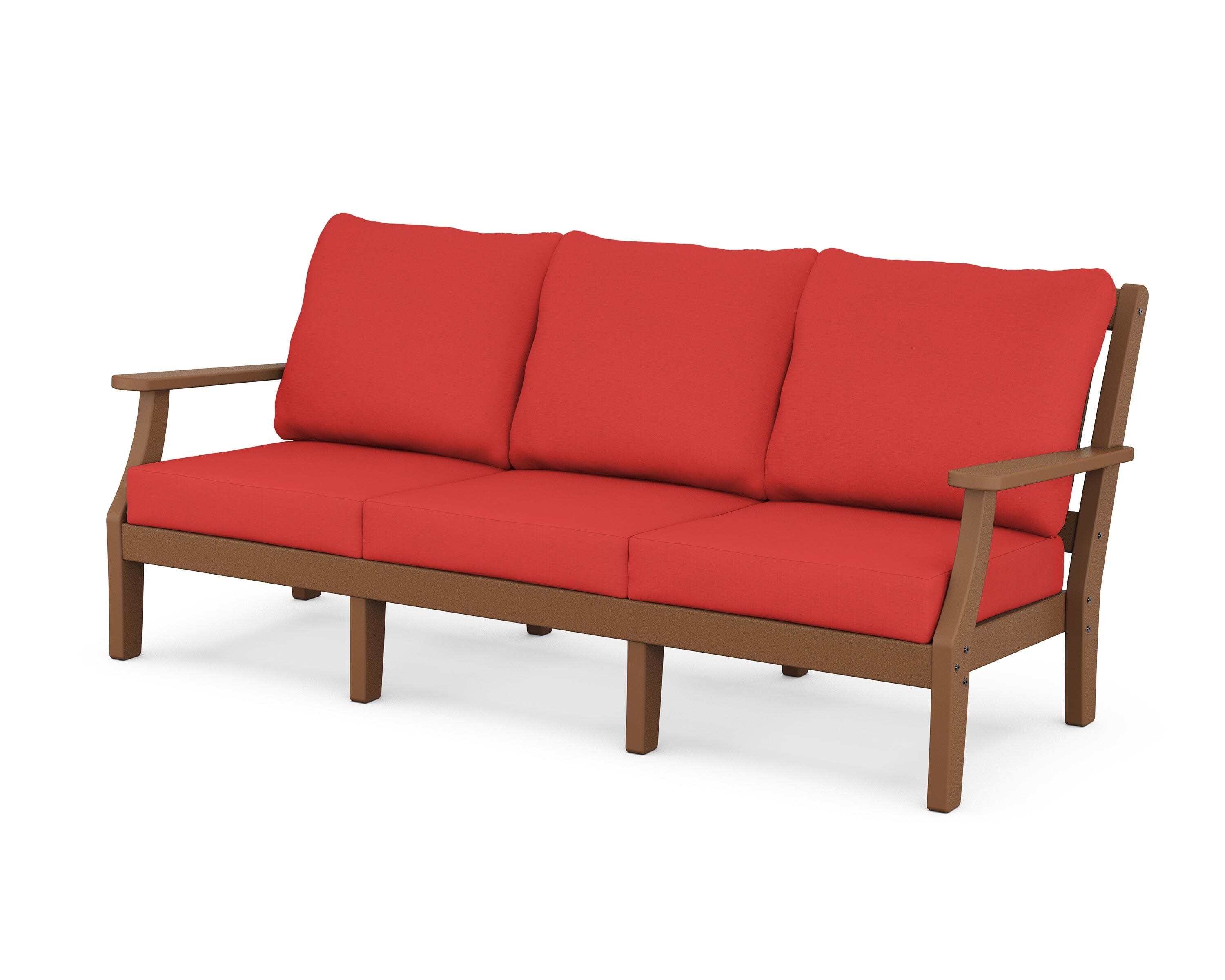 Chinoiserie Deep Seating Sofa in Teak / Crimson Linen