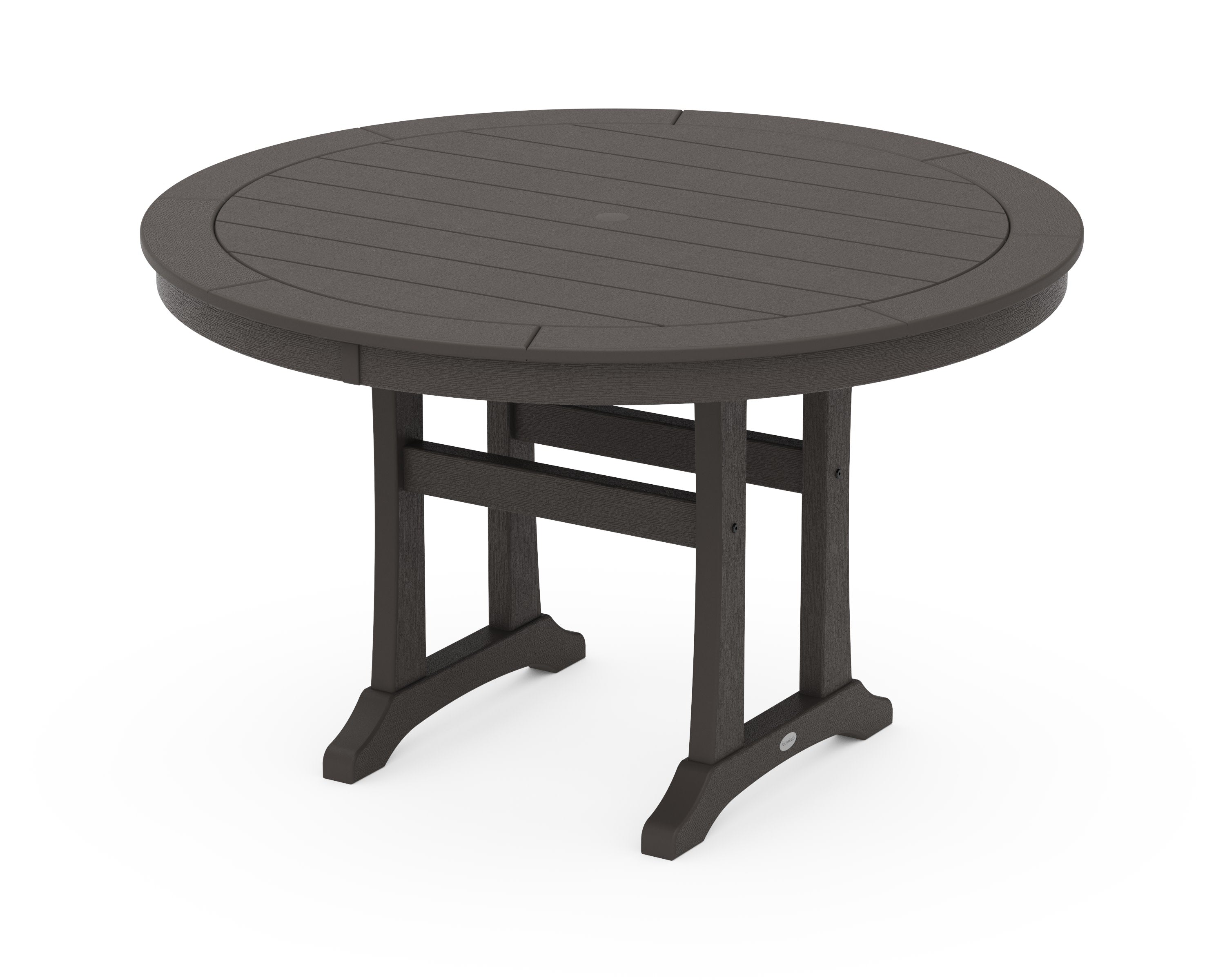 Nautical Trestle 48" Round Dining Table in Vintage Coffee
