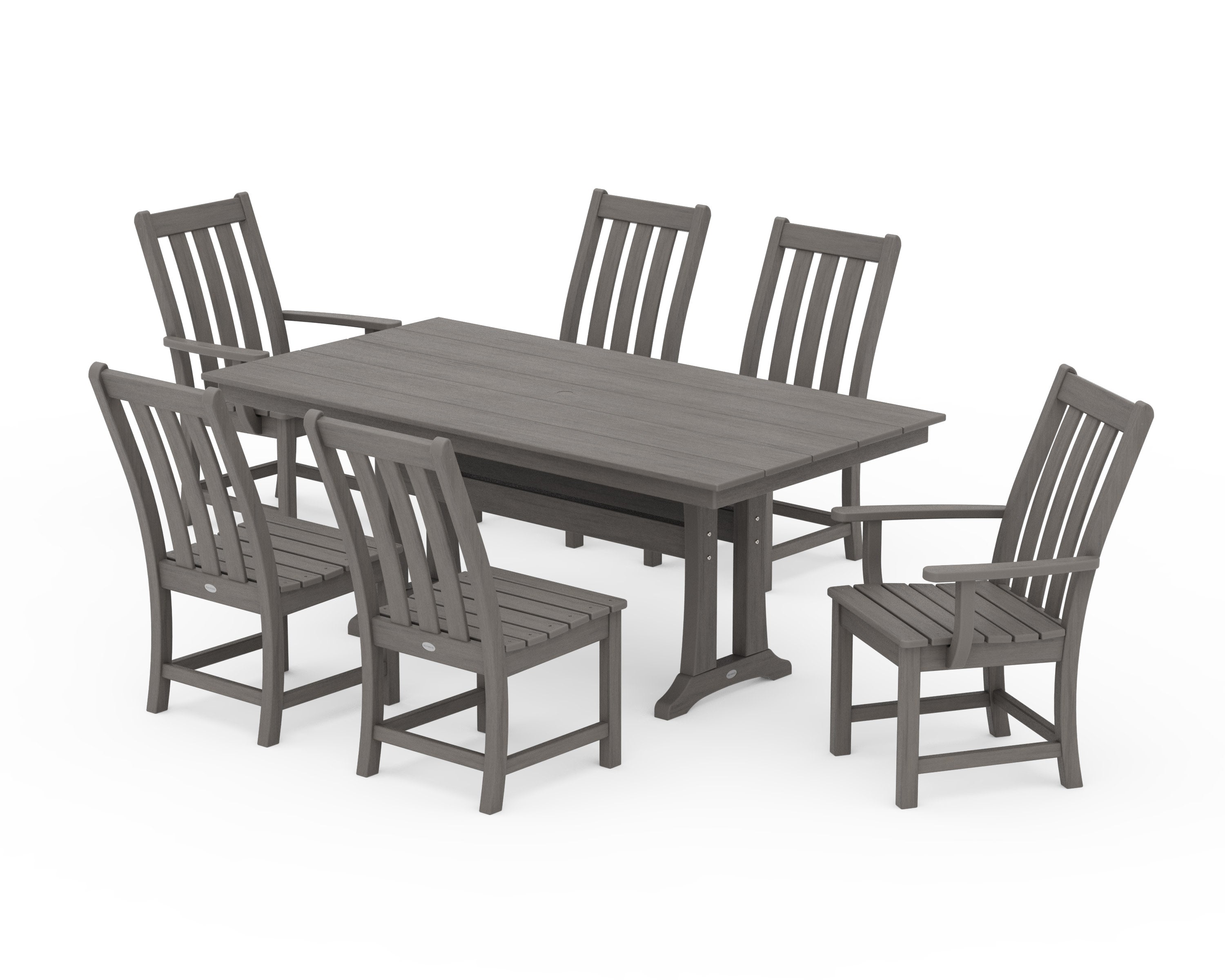 Vineyard 7-Piece Farmhouse Dining Set with Trestle Legs in Driftwood