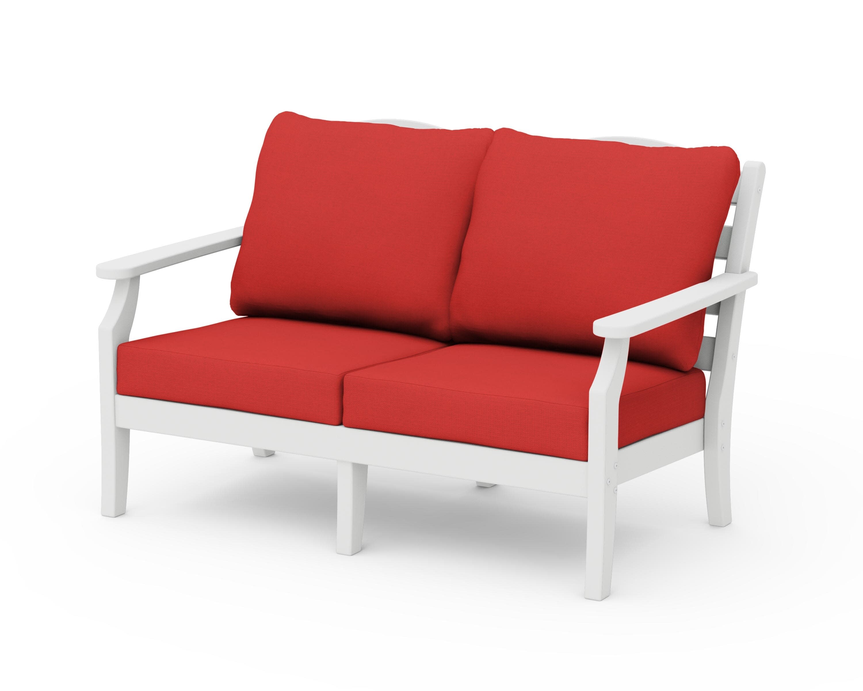 Savannah Deep Seating Loveseat in White / Crimson Linen