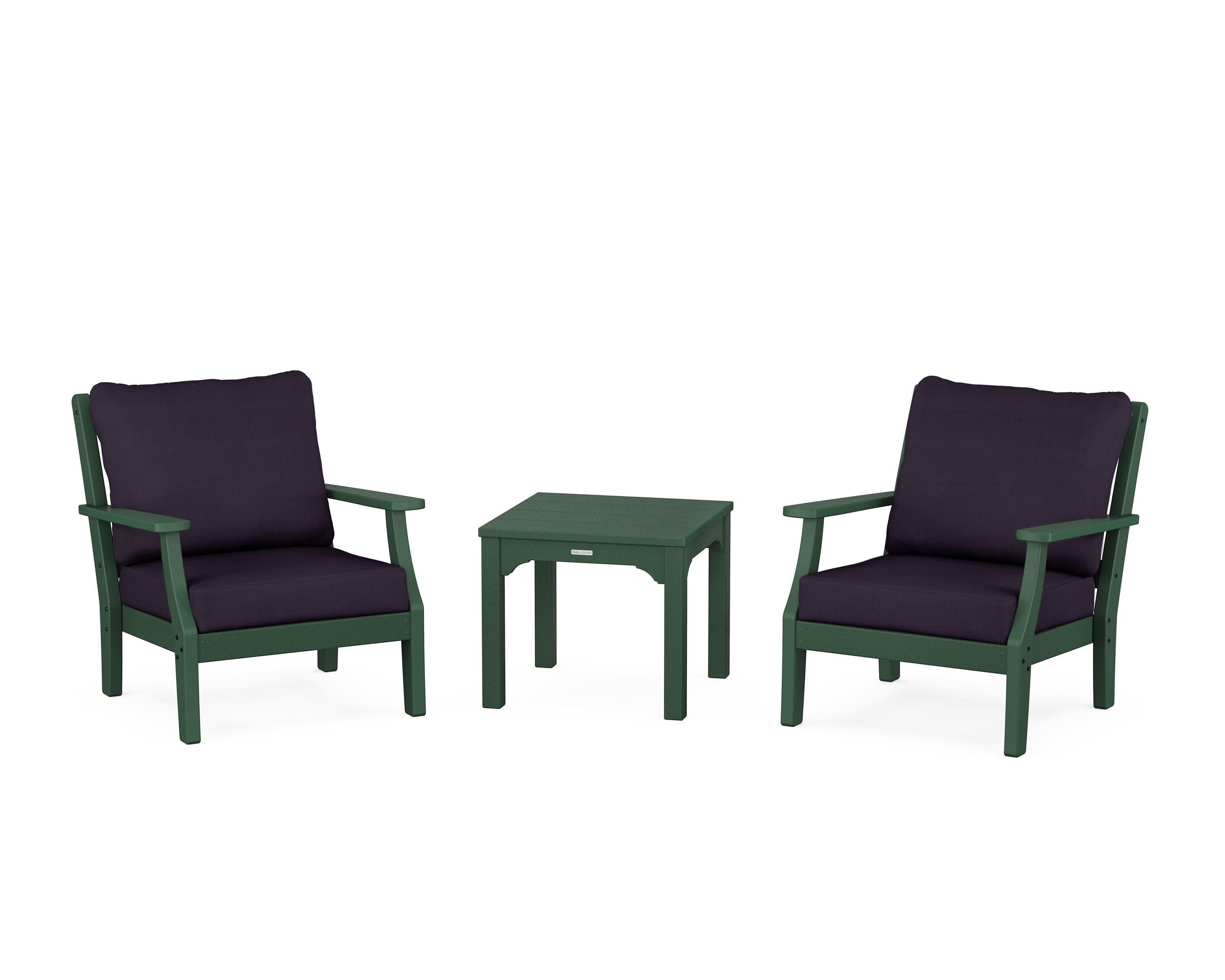 Chinoiserie 3-Piece Deep Seating Set in Green / Navy Linen