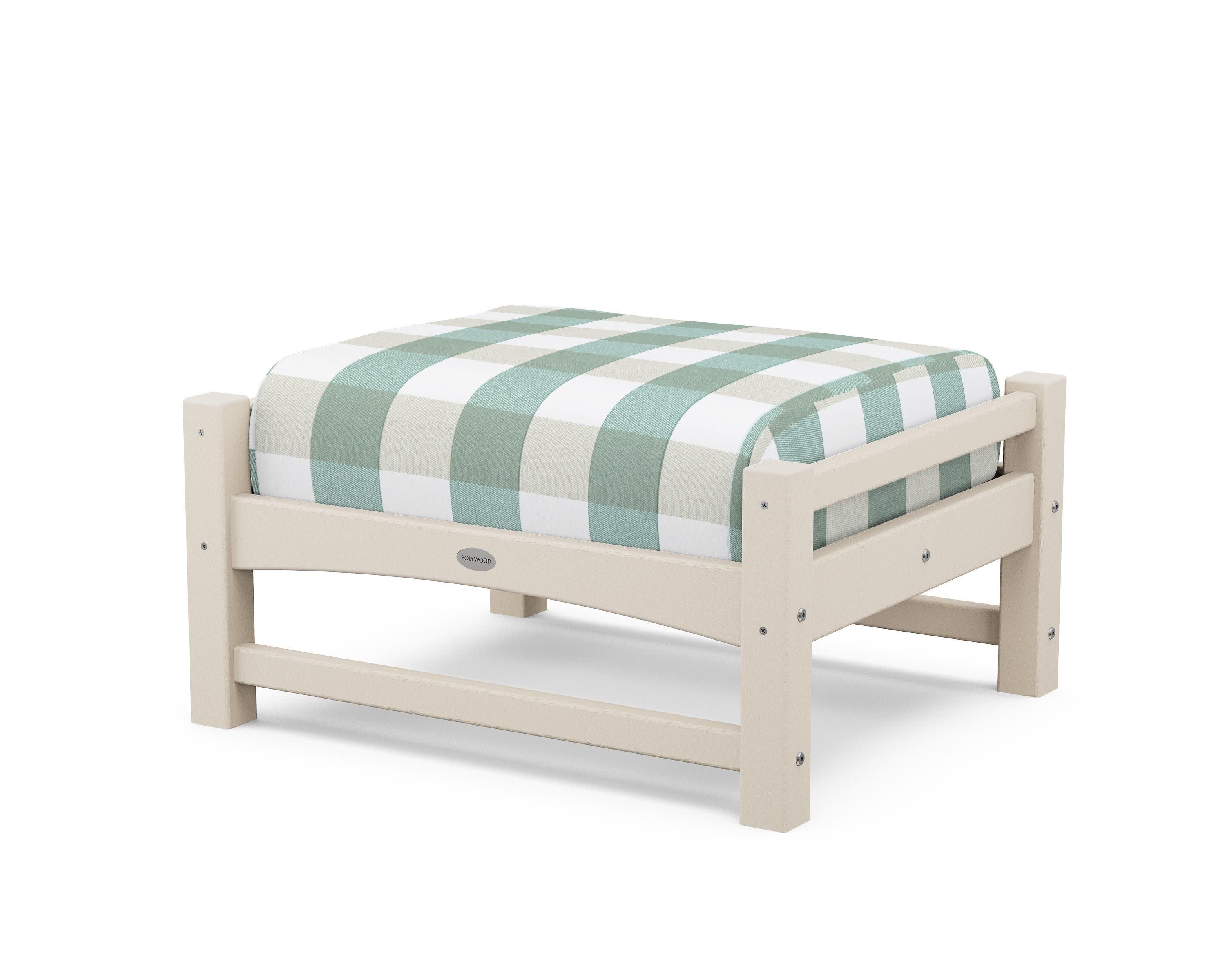 Club Ottoman in Sand / Buffalo Plaid Glacier Spa