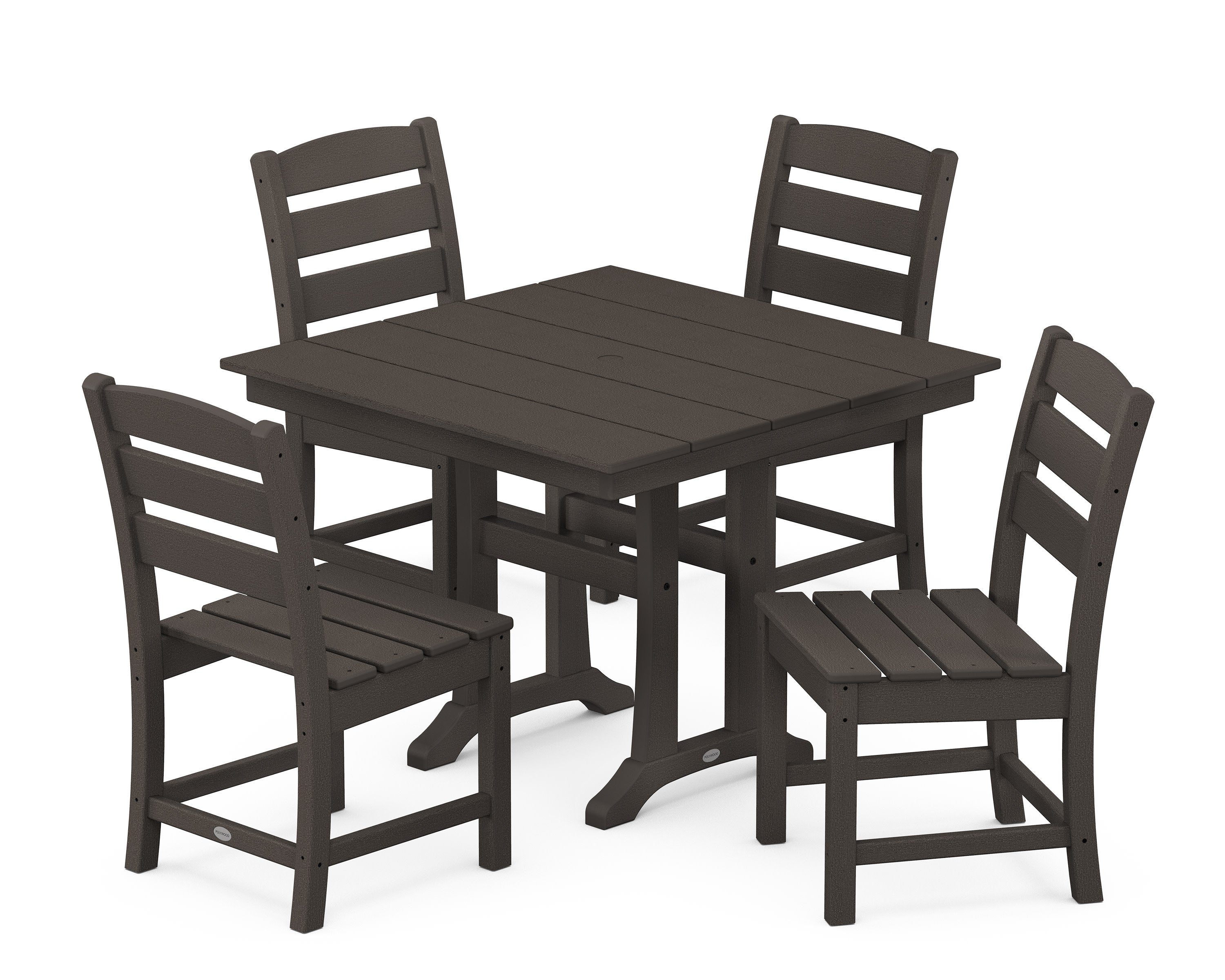 Lakeside 5-Piece Farmhouse Trestle Side Chair Dining Set in Vintage Coffee