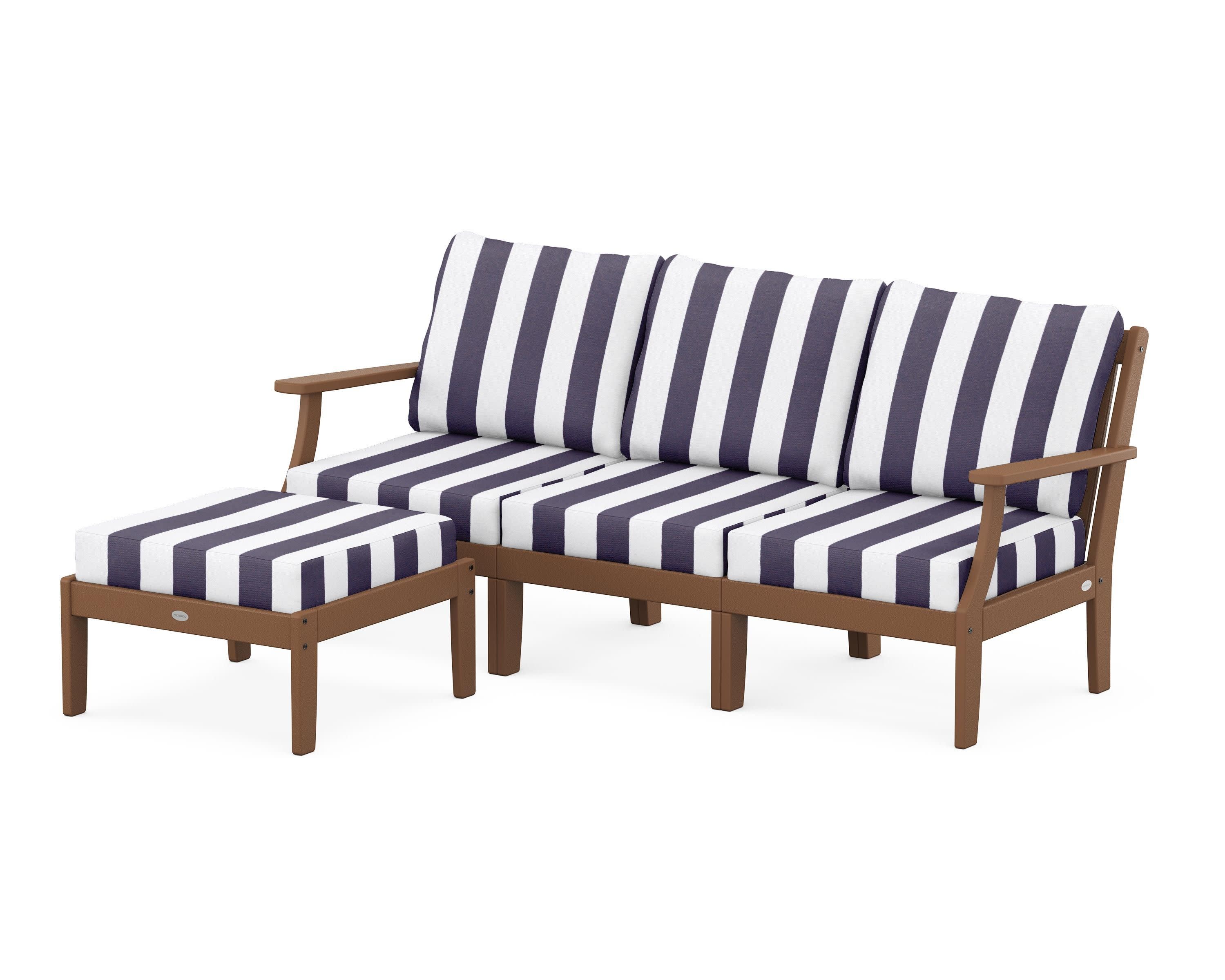 Braxton Modular 4-Piece Deep Seating Set with Ottoman in Teak / Cabana Stripe Navy