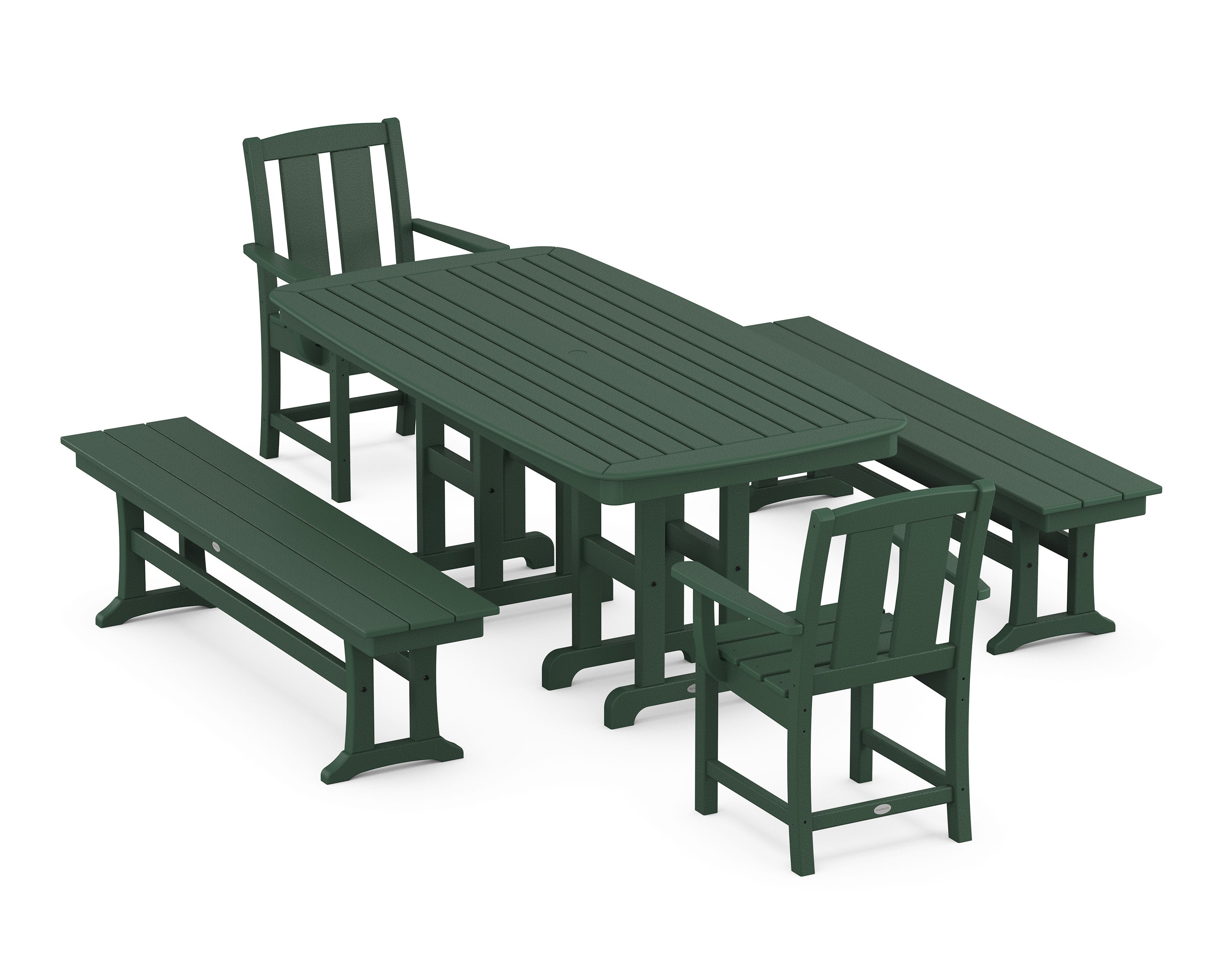 Mission 5-Piece Dining Set with Benches in Green