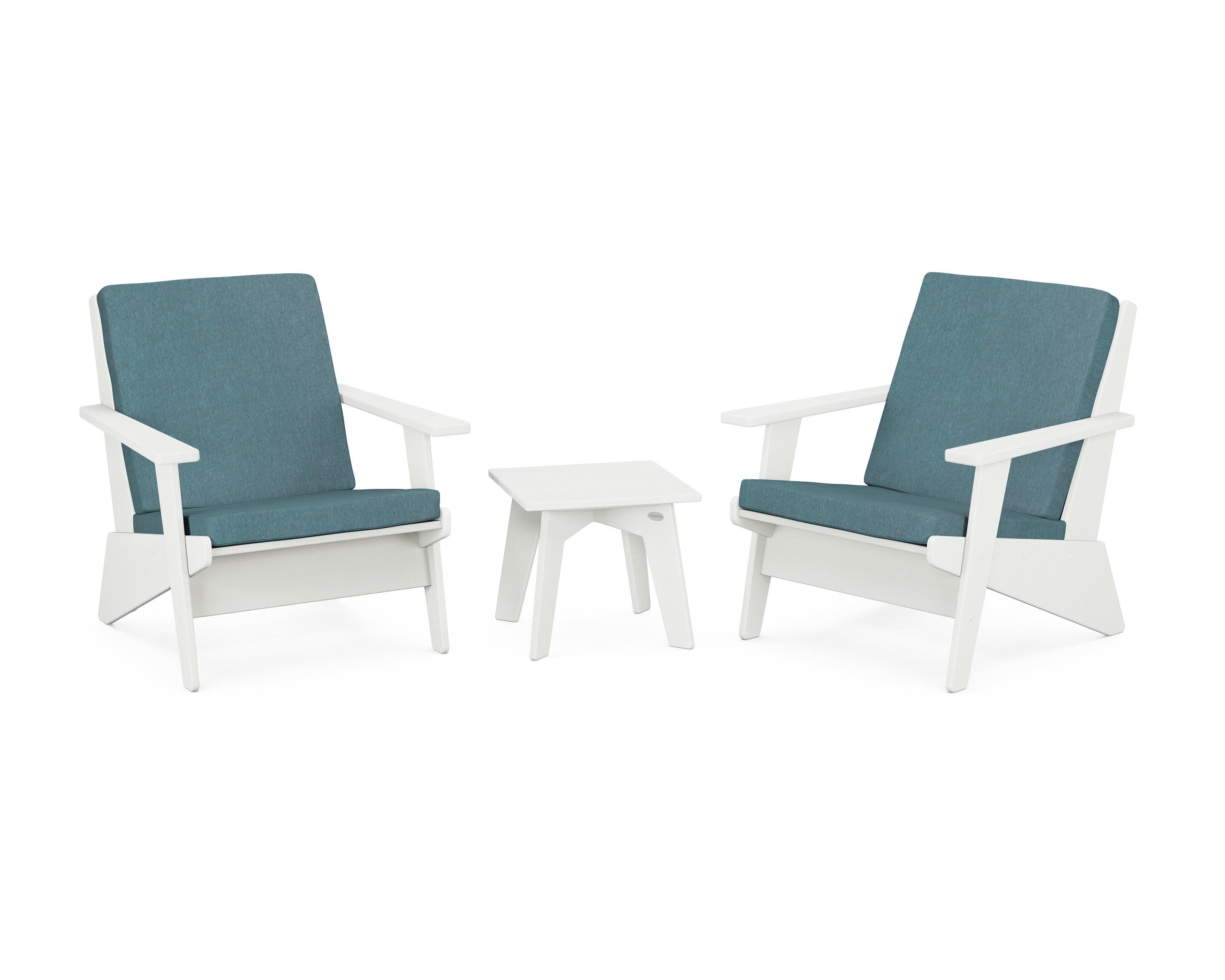 Riviera Modern Lounge 3-Piece Set in Vintage White / Ocean Teal