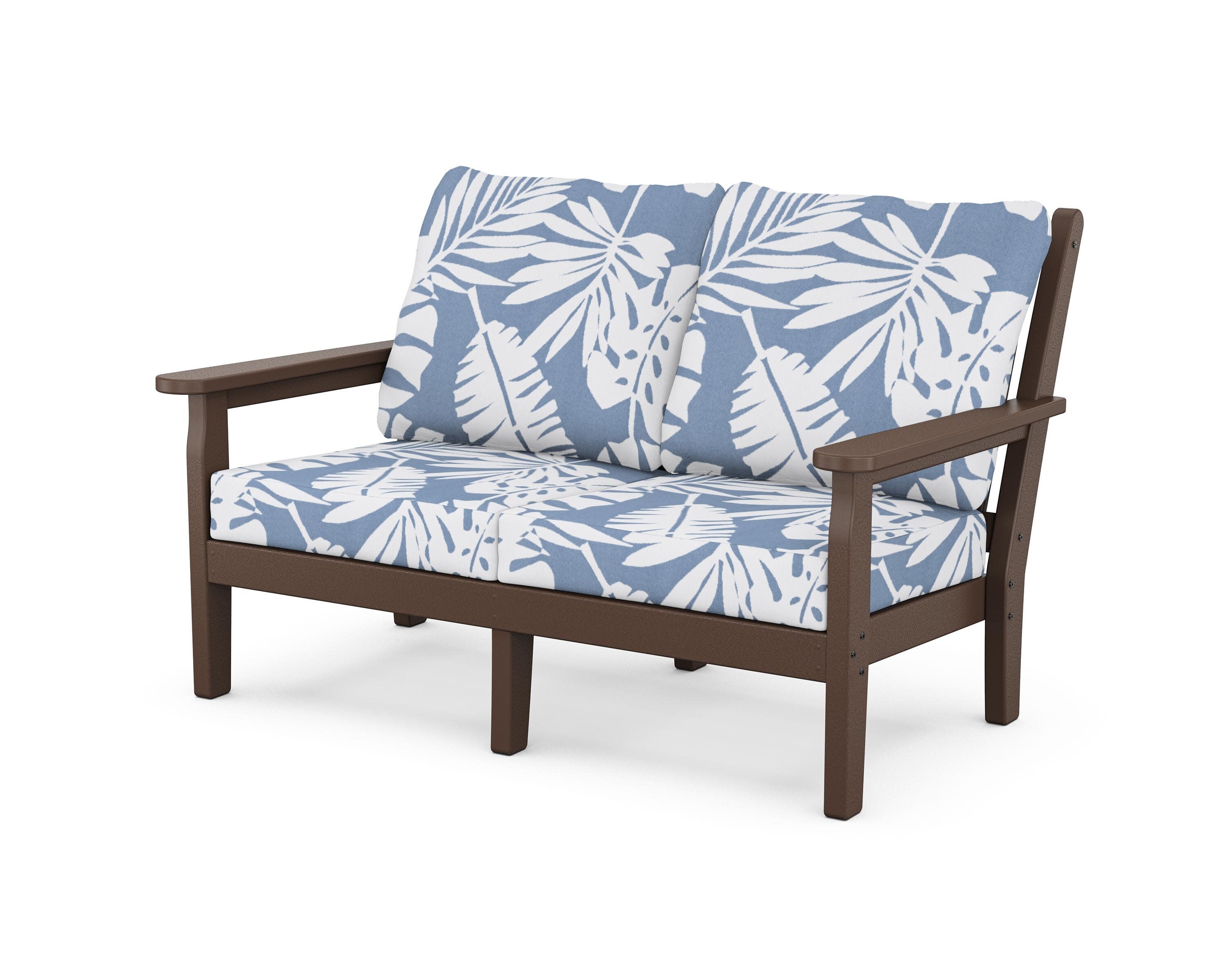 Chippendale Deep Seating Loveseat in Mahogany / Leaf Sky Blue