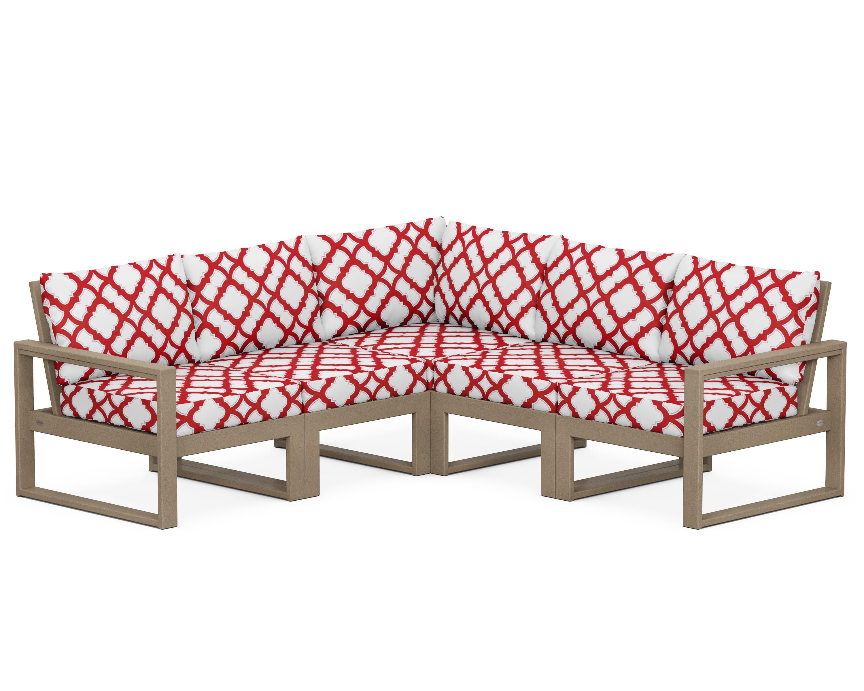EDGE 5-Piece Modular Deep Seating Set in Vintage Sahara / Trellis Crimson