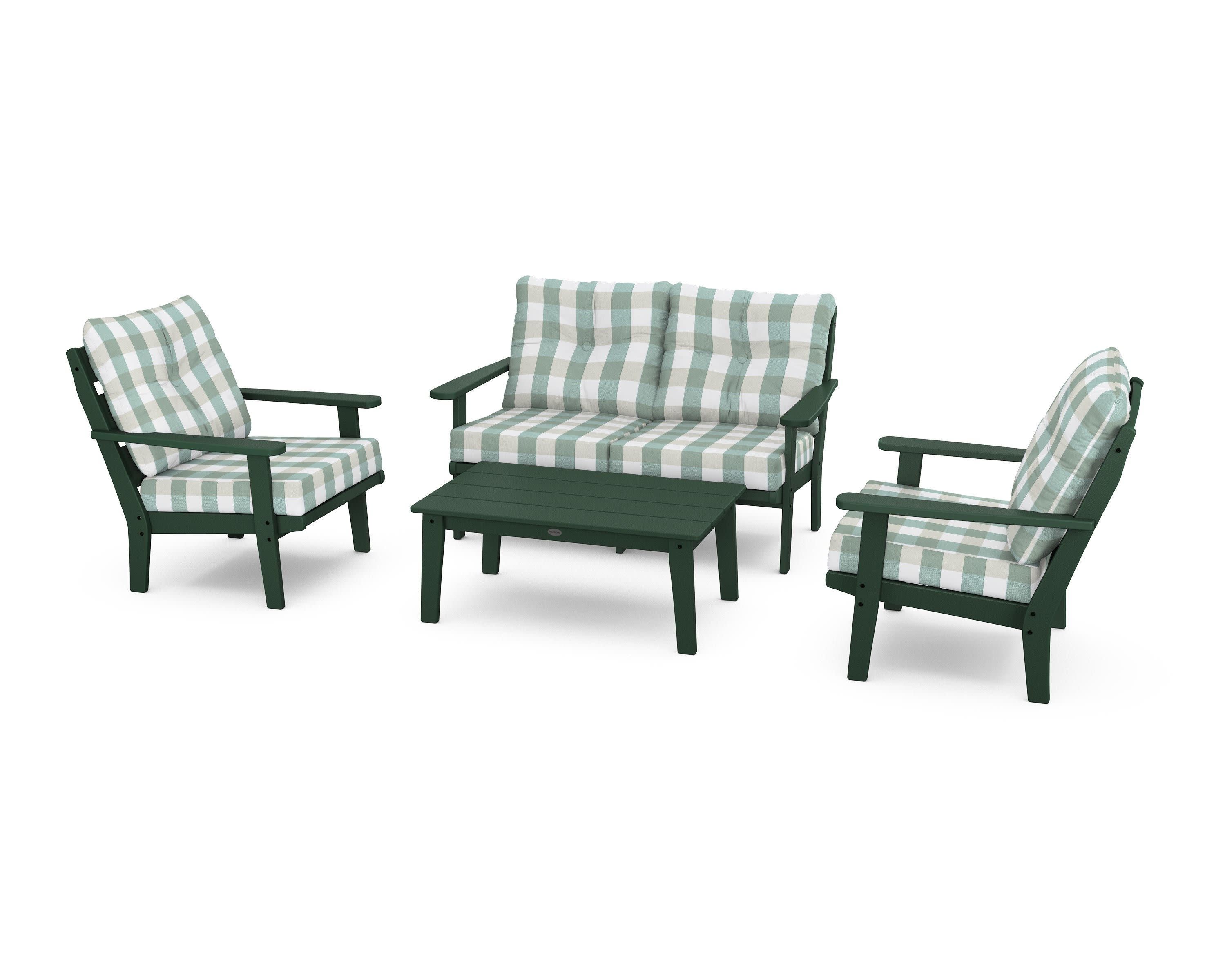 Lakeside 4-Piece Deep Seating Set in Green / Buffalo Plaid Glacier Spa