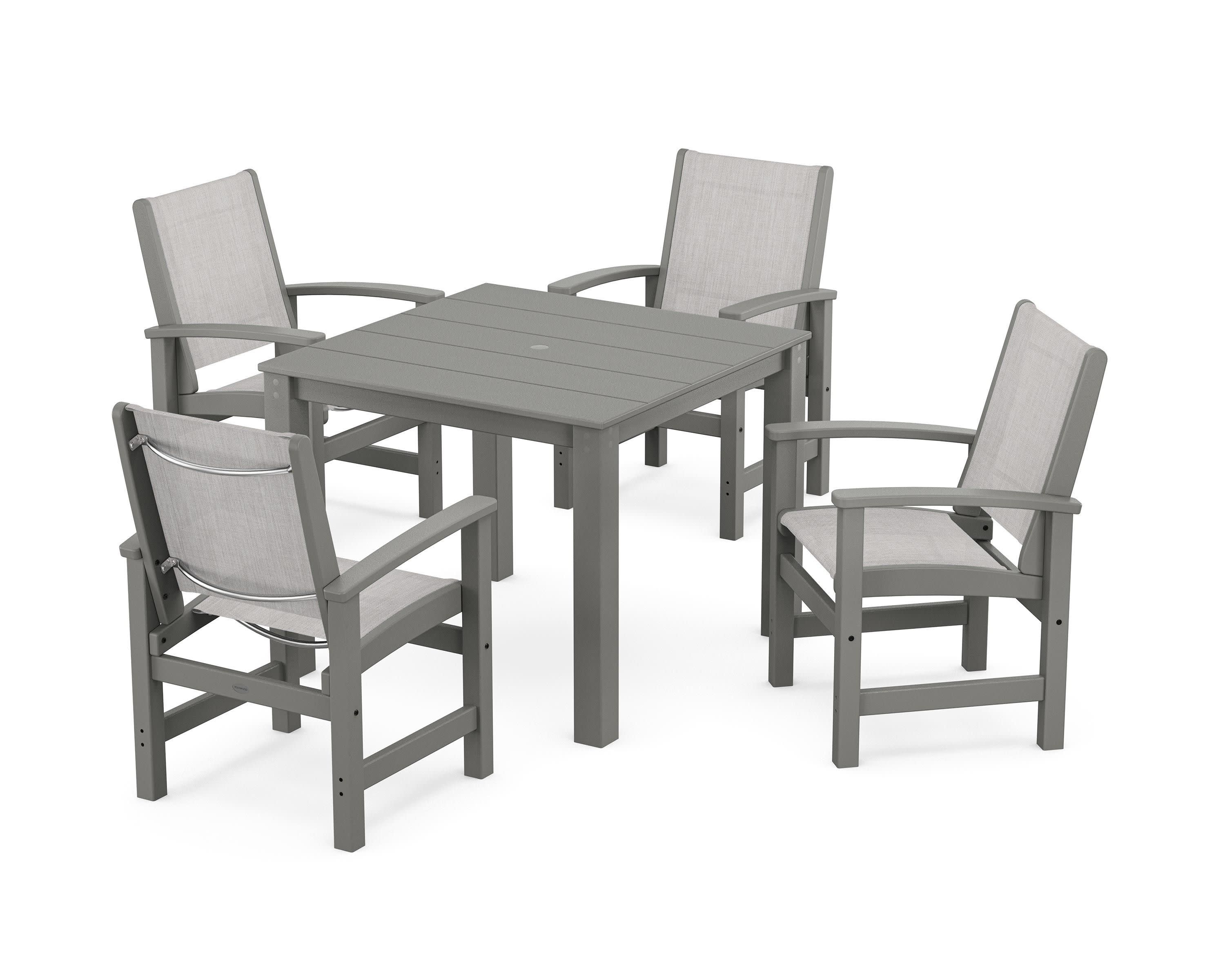 Coastal 5-Piece Parsons Dining Set in Slate Grey / Dupioni Apricot Sling