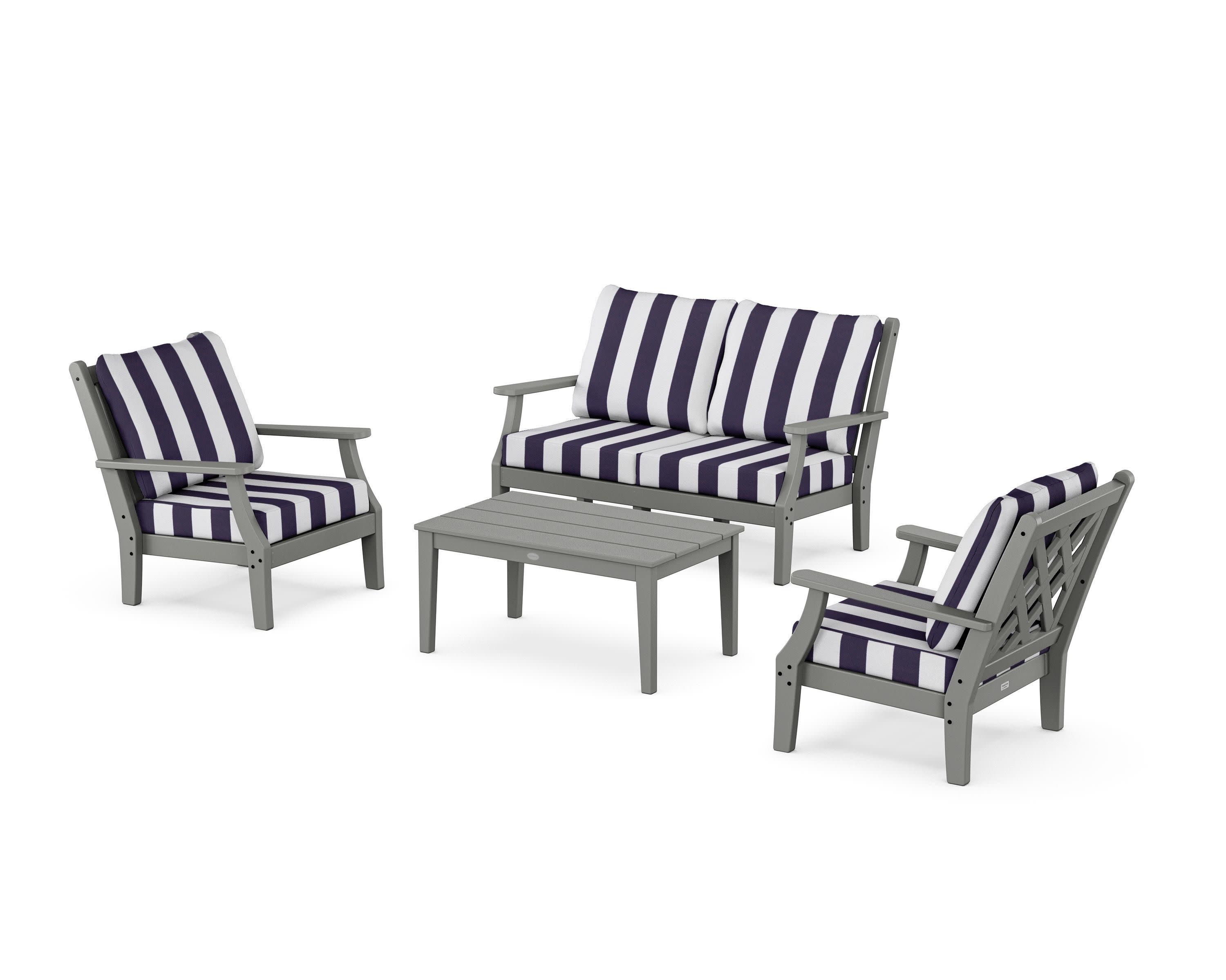 Wovendale 4-Piece Deep Seating Set with Loveseat in Slate Grey / Cabana Stripe Navy