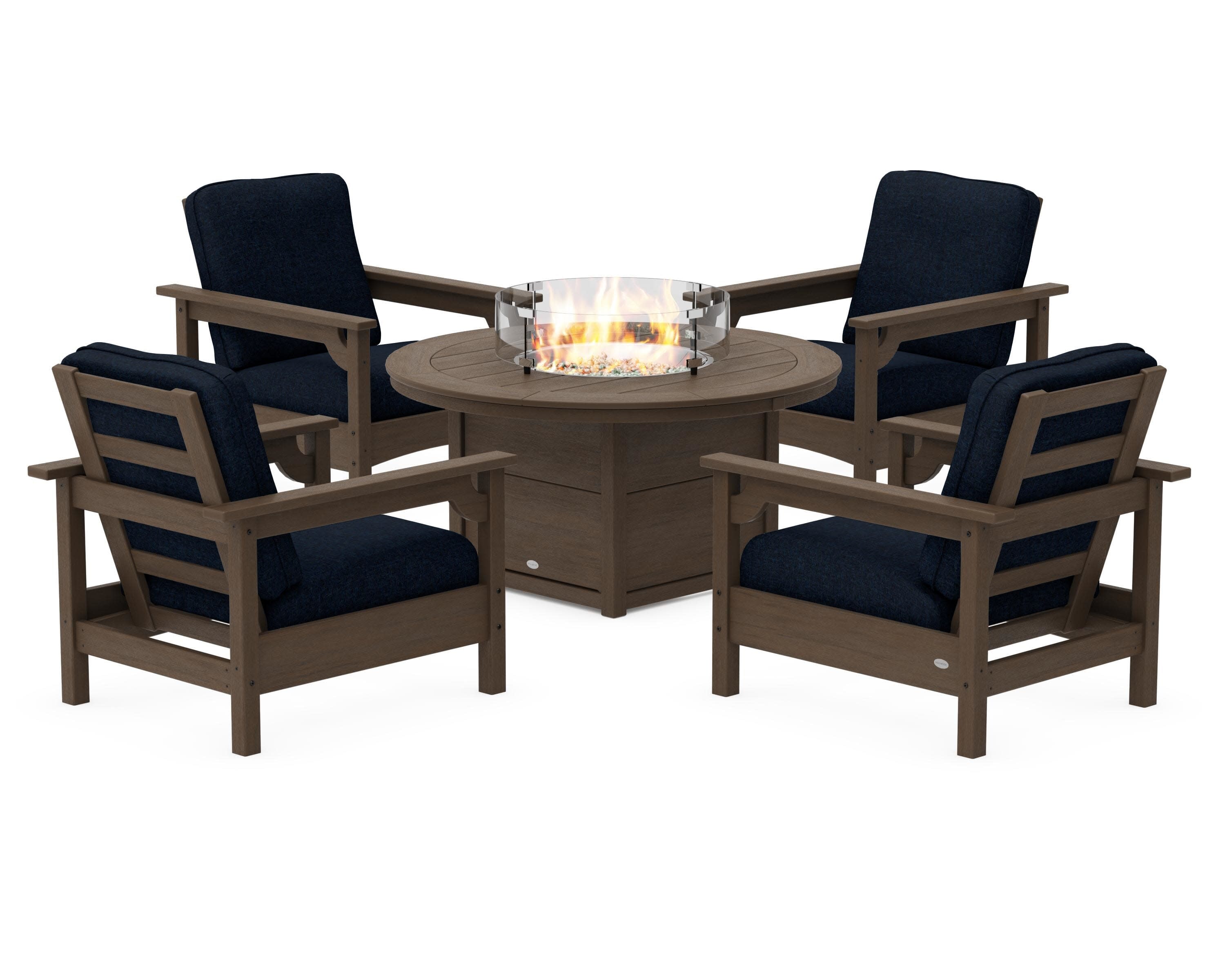 Club 5-Piece Conversation Set with Fire Pit Table in Kona / Marine Indigo