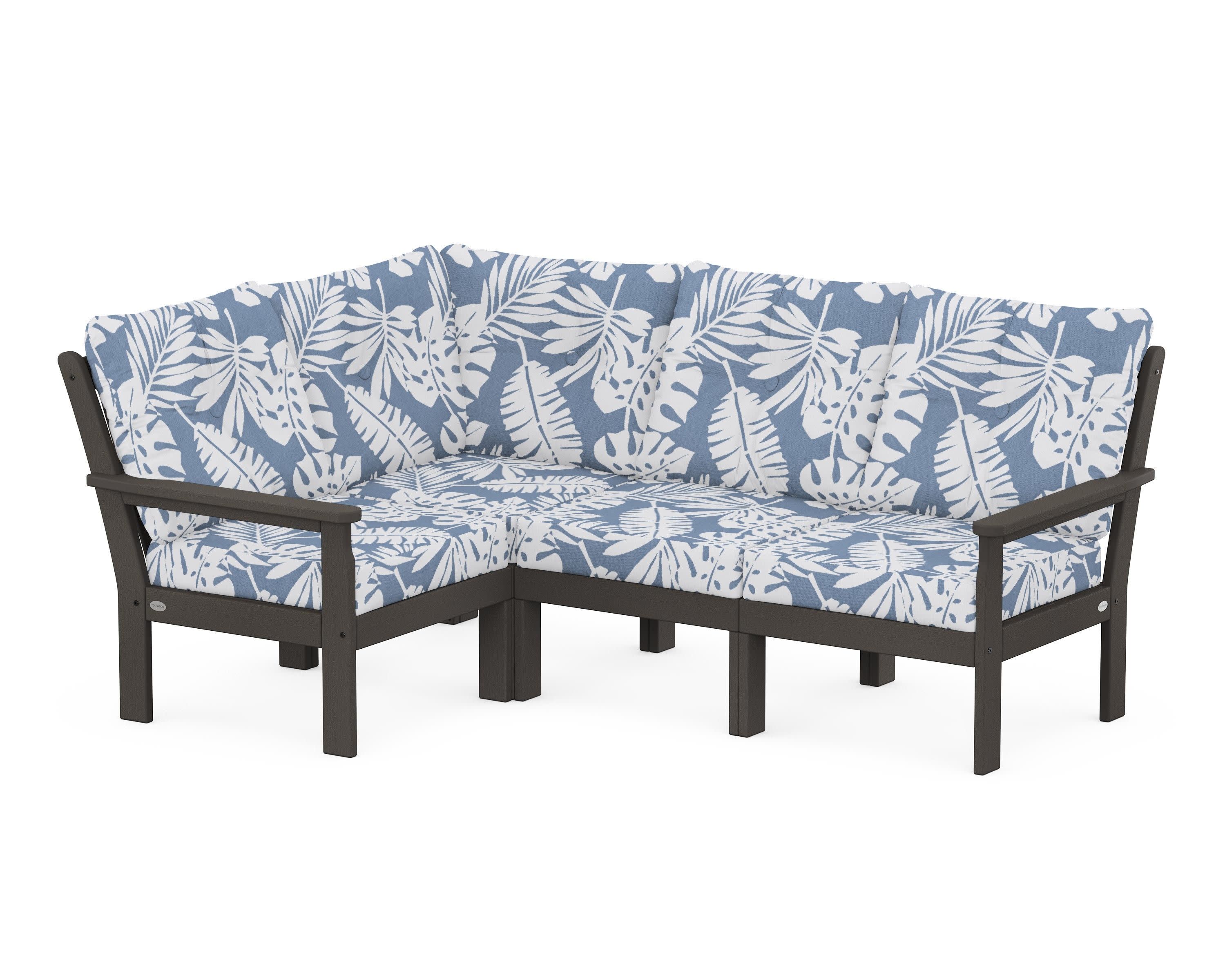 Vineyard 4-Piece Sectional in Vintage Coffee / Leaf Sky Blue