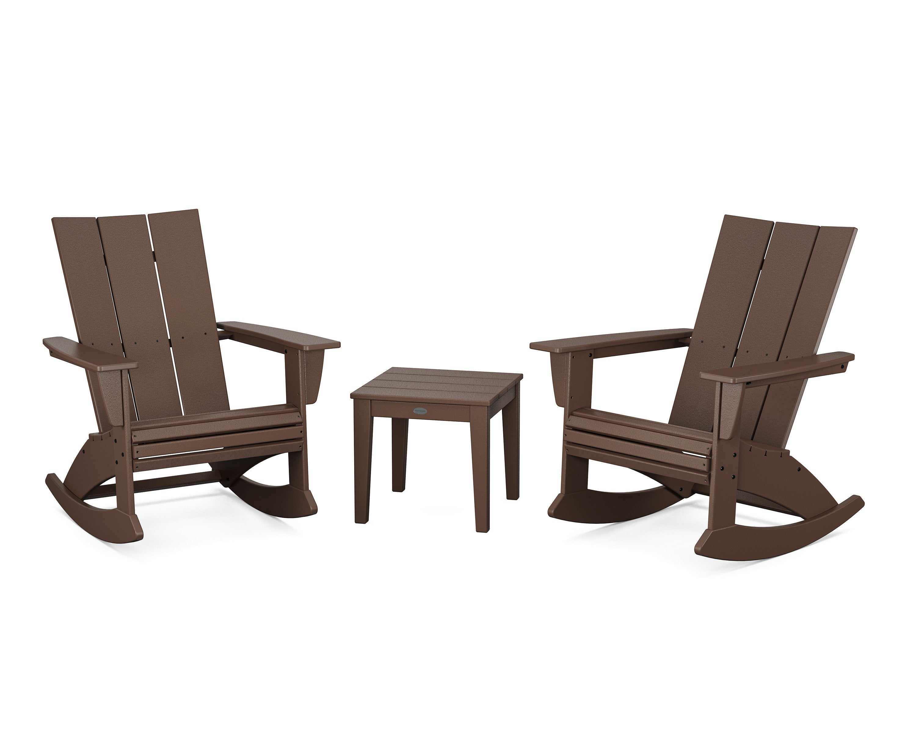 Modern Curveback 3-Piece Adirondack Rocking Chair Set in Mahogany