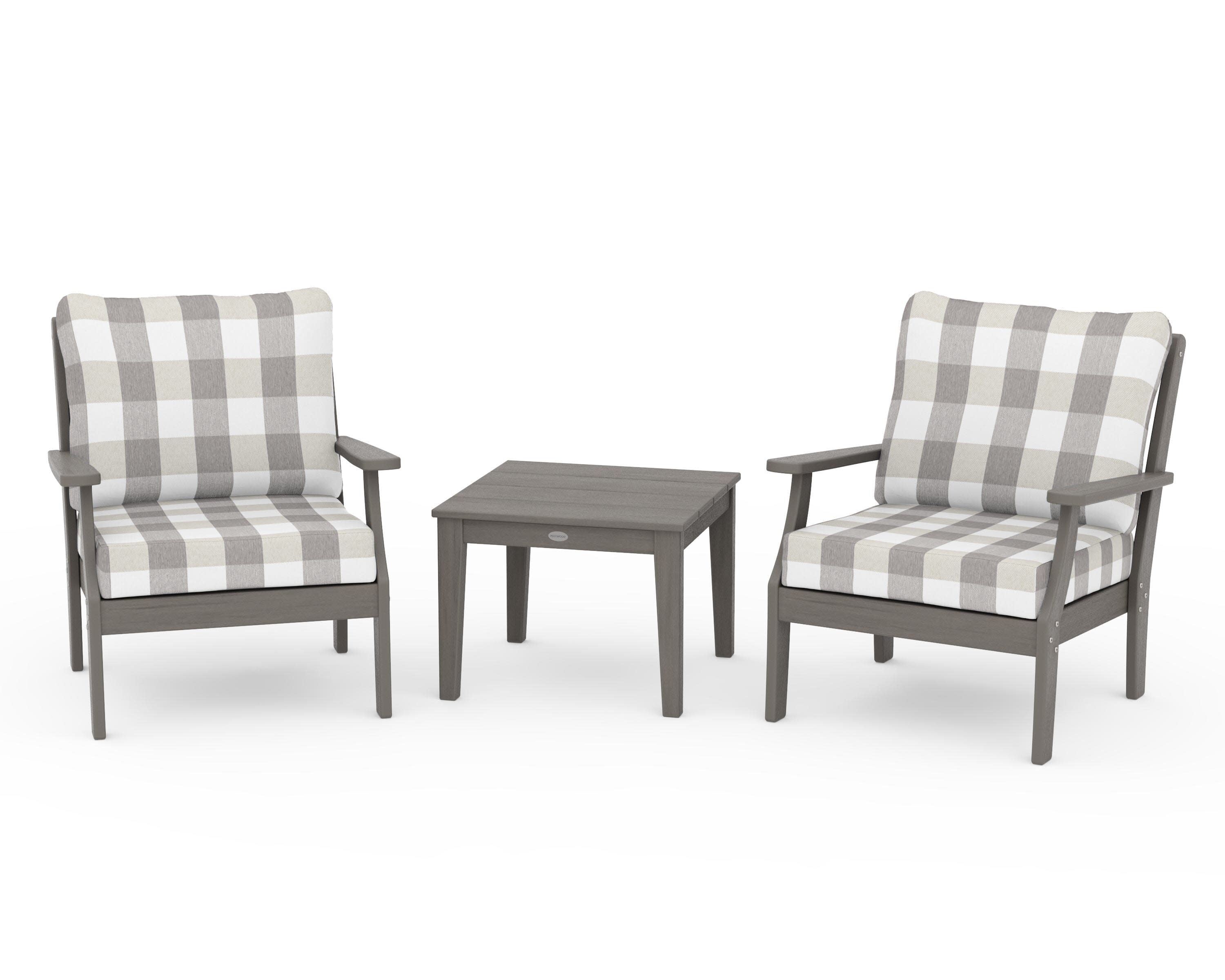 Braxton 3-Piece Deep Seating Set in Driftwood / Buffalo Plaid Grey Mist