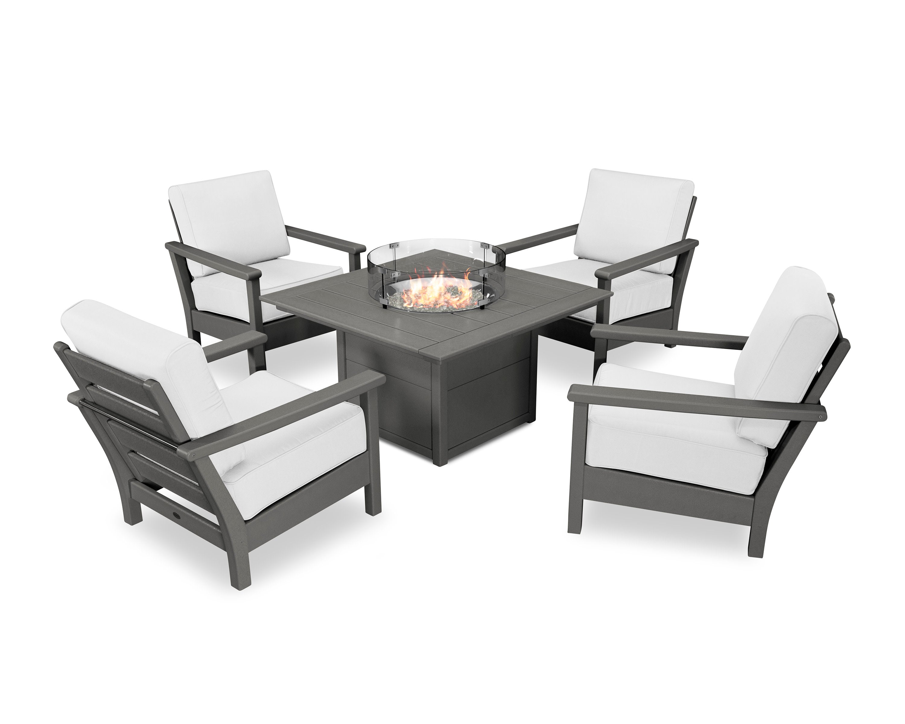 Harbour 5-Piece Conversation Set with Fire Pit Table in Slate Grey / Natural