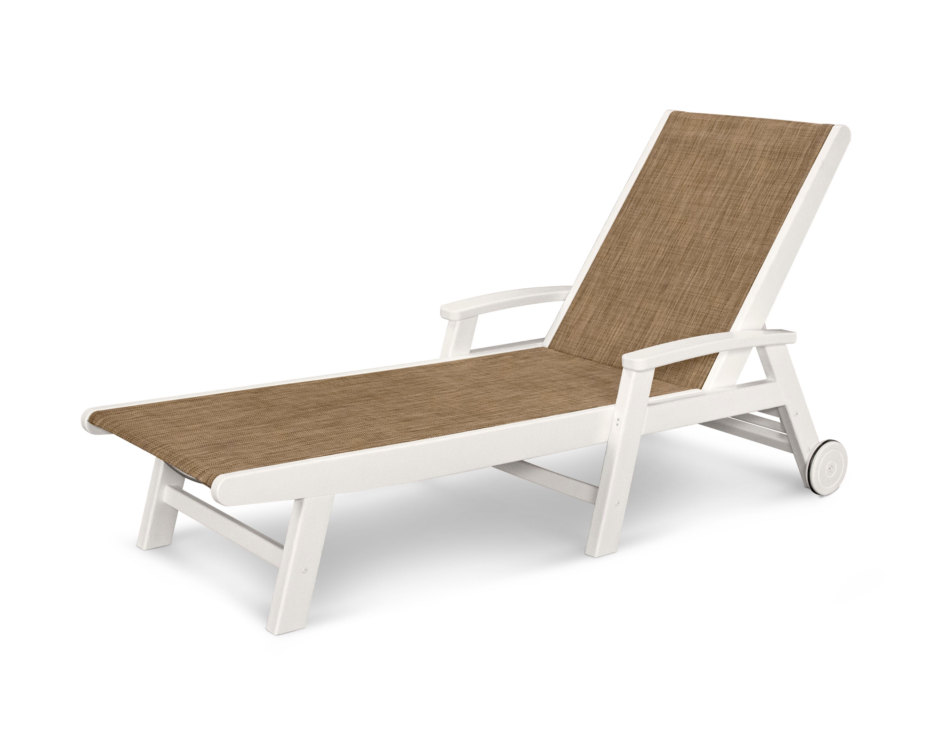 Coastal Chaise with Wheels in White / Burlap Sling