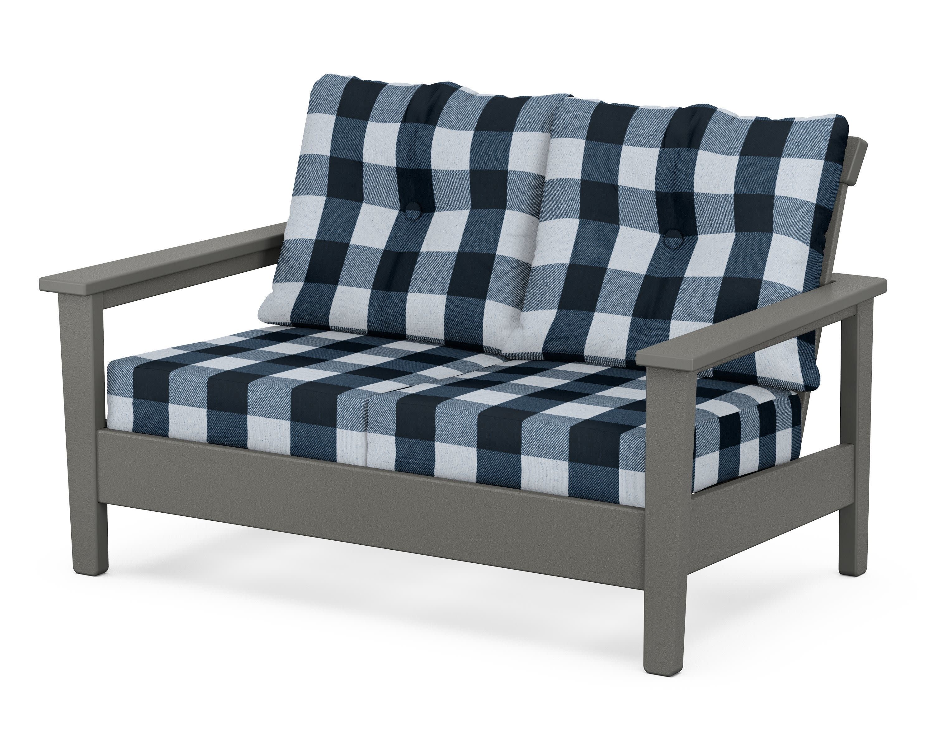 Prescott Deep Seating Loveseat in Slate Grey / Buffalo Plaid Marine Indigo