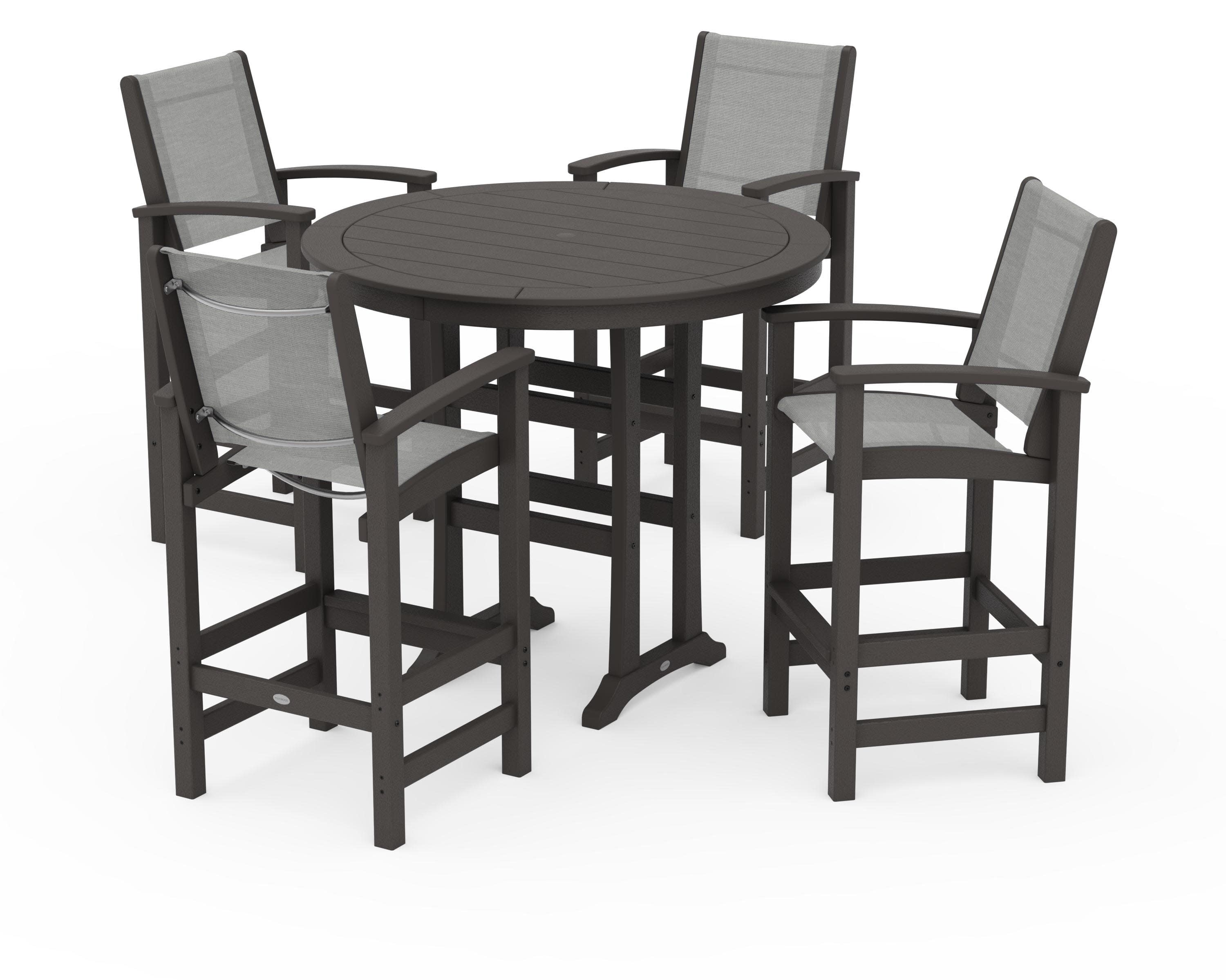 Coastal 5-Piece Nautical Trestle Bar Set in Vintage Coffee / Metallic Sling