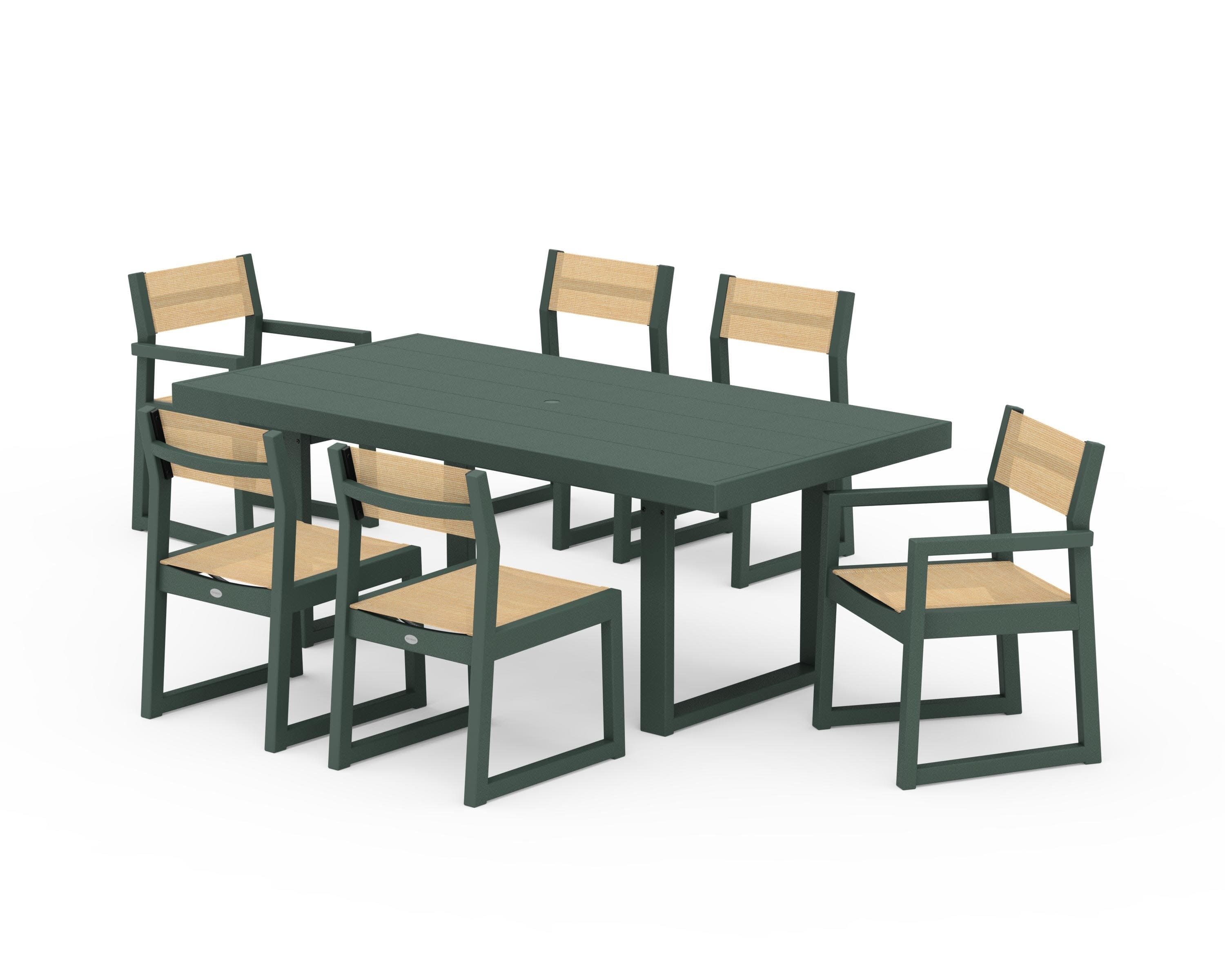 EDGE Sling 7-Piece Dining Set in Green / Dupioni Apricot Sling