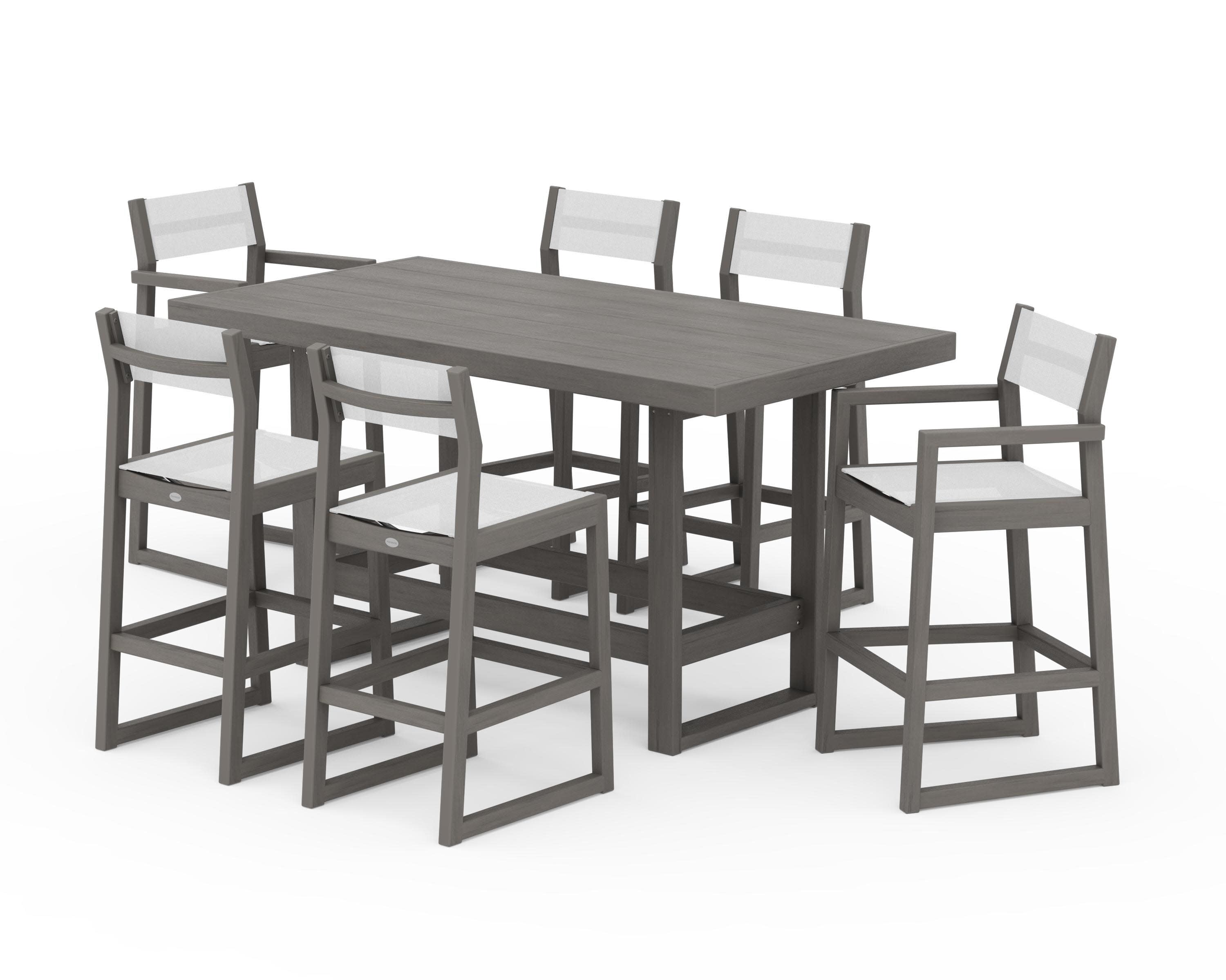 EDGE Sling 7-Piece Bar Table Set in Driftwood / White Sling