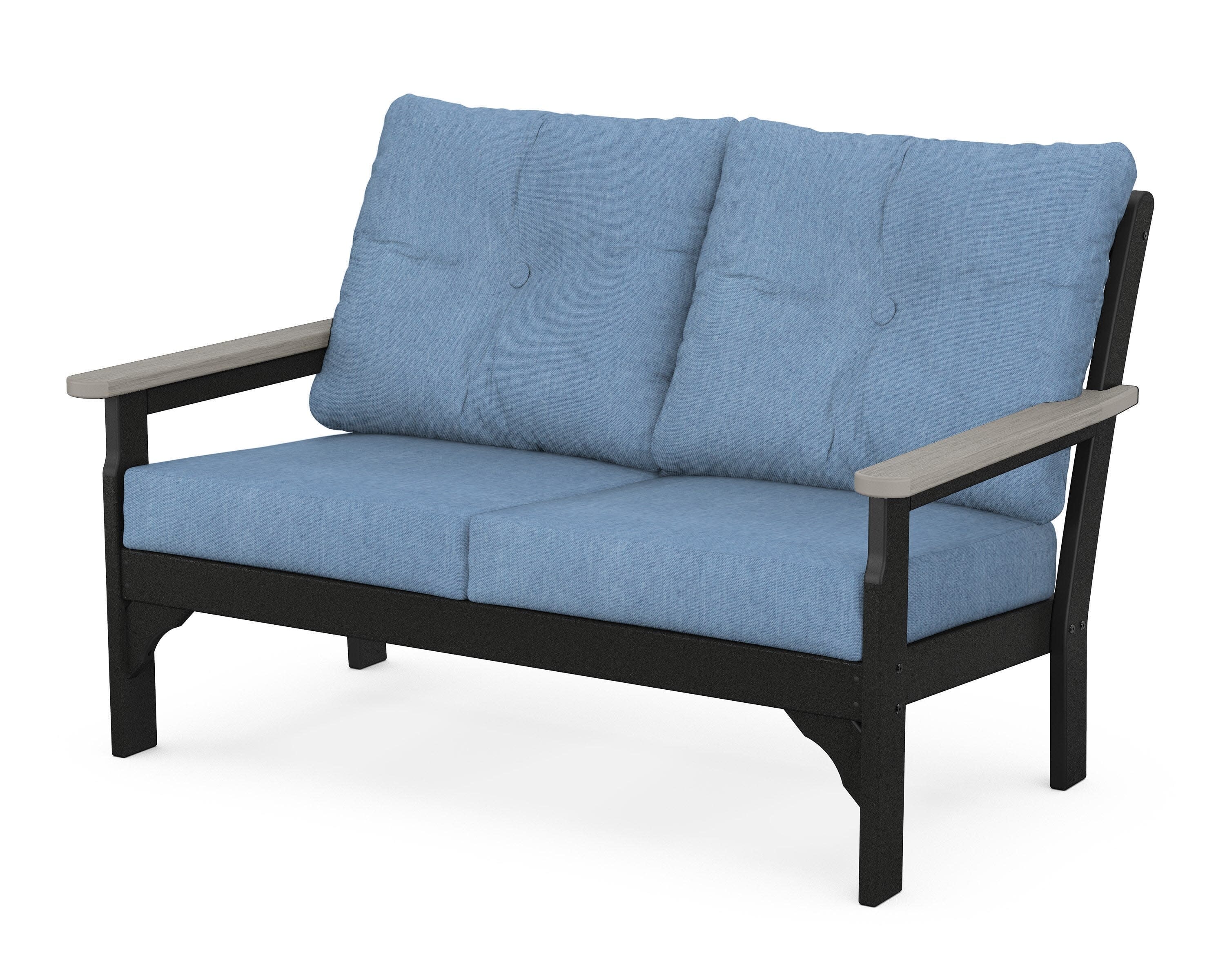Vineyard Deep Seating Loveseat in Black / Driftwood / Sky Blue