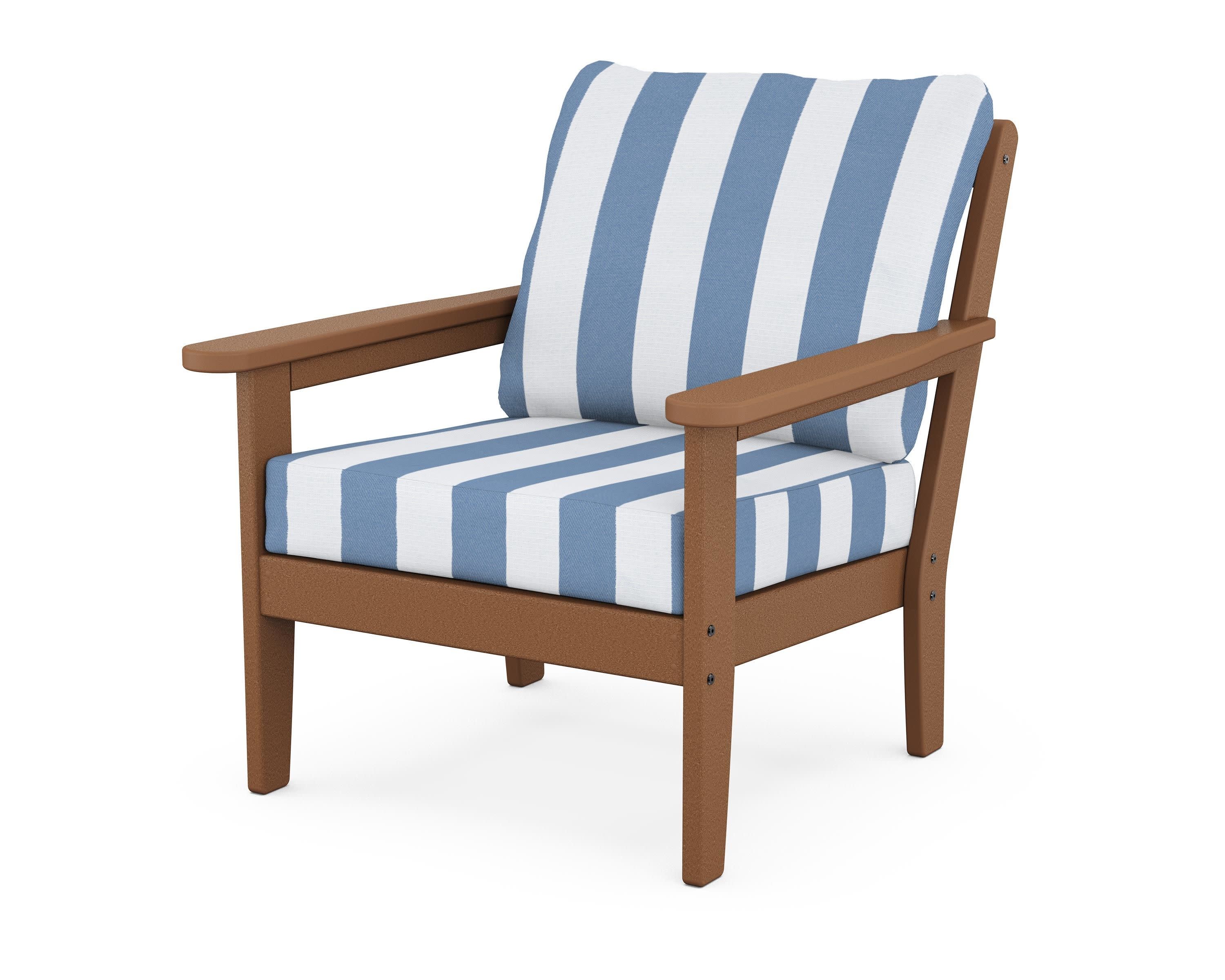 Cottage Deep Seating Chair in Teak / Cabana Stripe Sky Blue