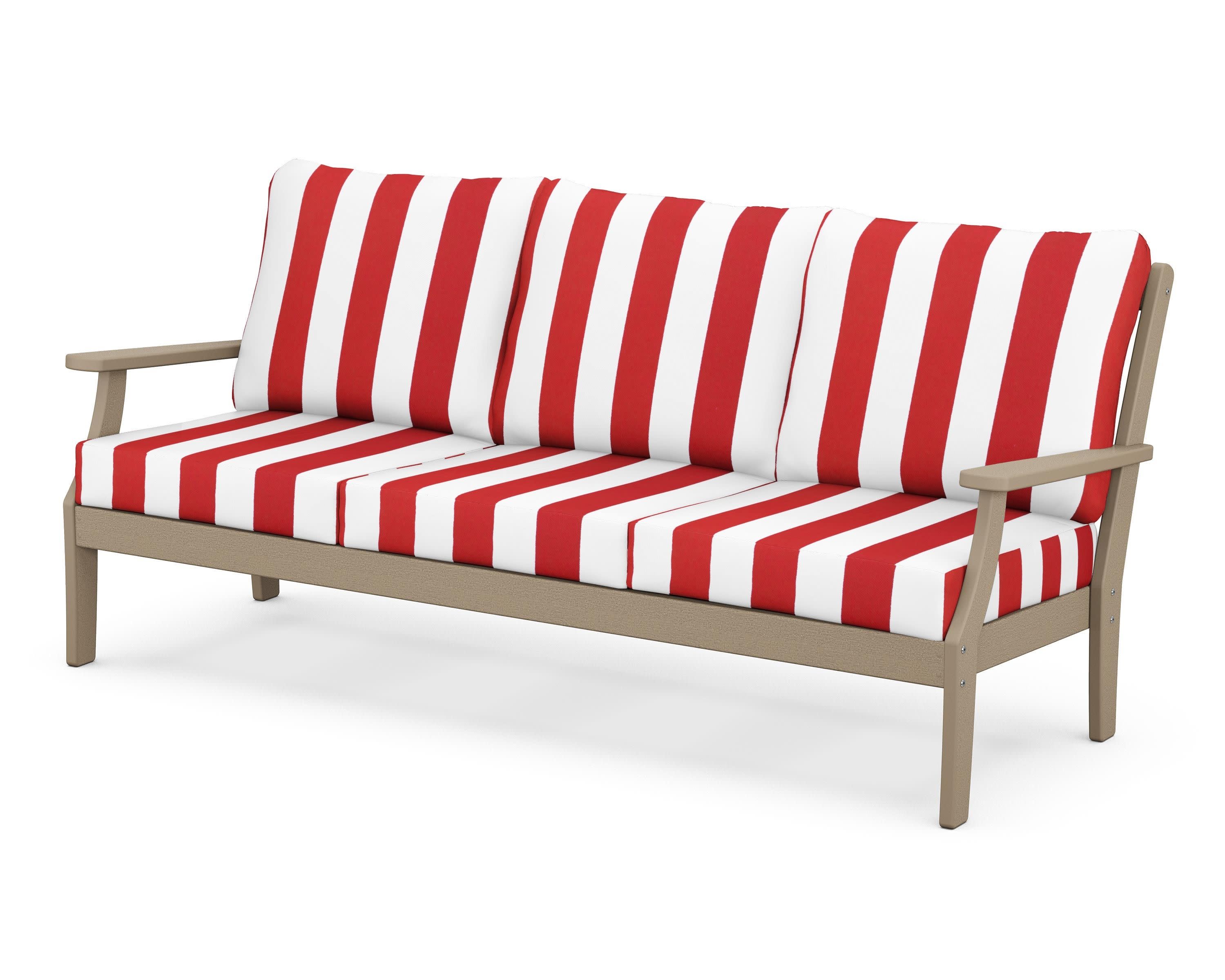 Braxton Deep Seating Sofa in Vintage Sahara / Cabana Stripe Crimson