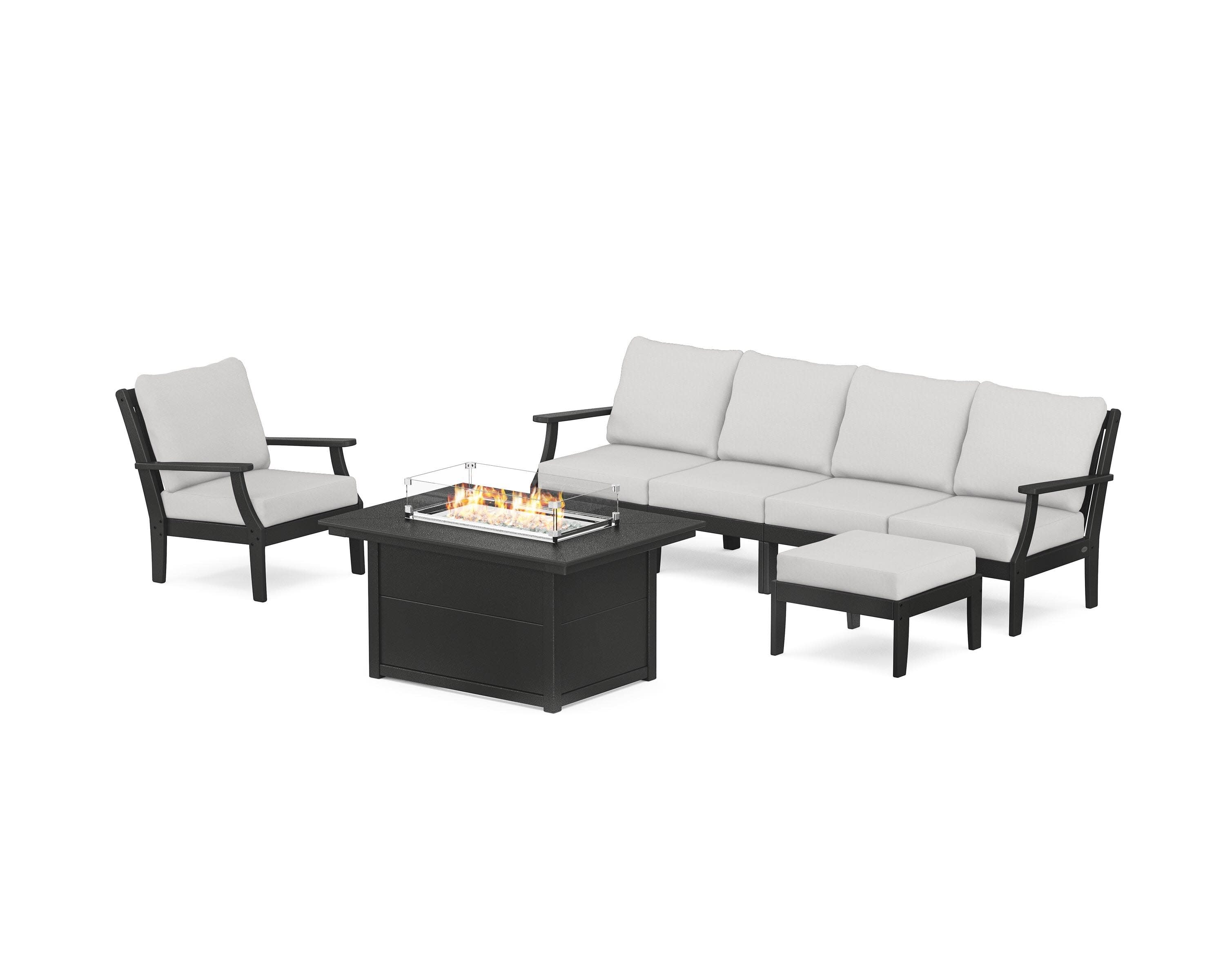 Braxton Sectional Lounge and Fire Pit Set in Black / Diamond in the Rough