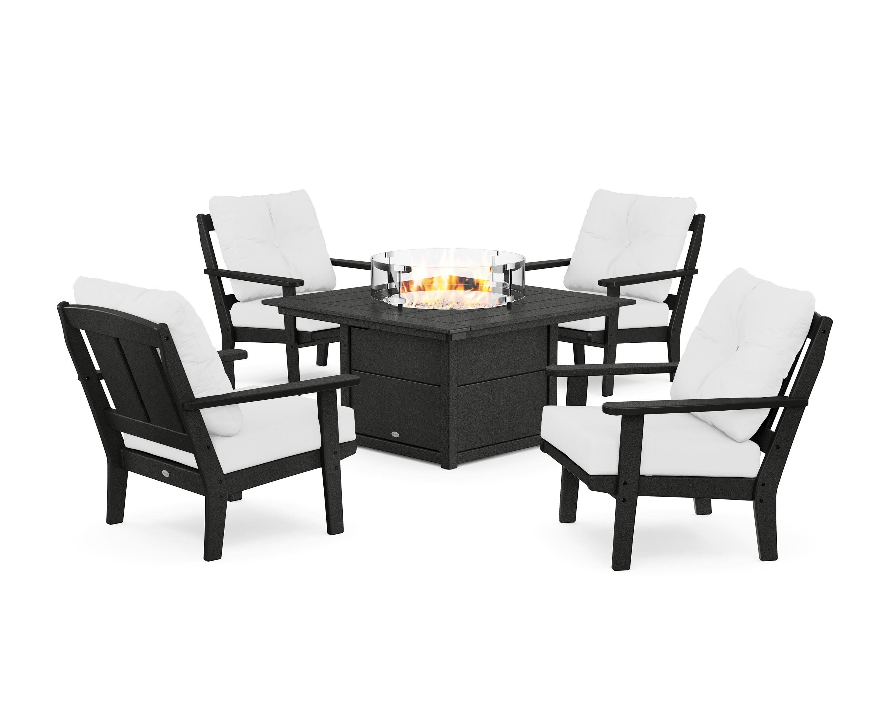 Mission 5-Piece Deep Seating Set with Fire Pit Table in Black / Natural
