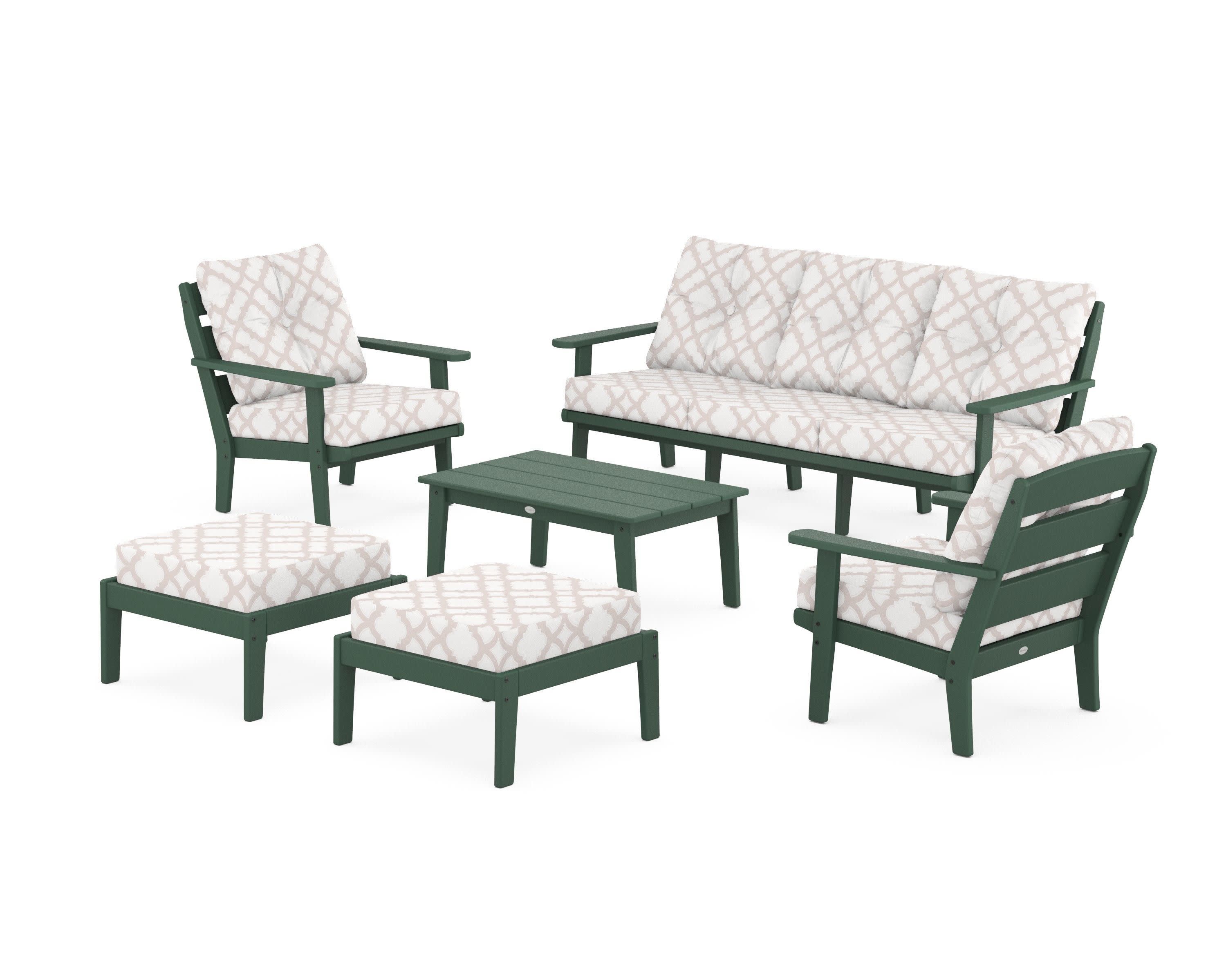 Lakeside 6-Piece Lounge Sofa Set in Green / Trellis Dune Burlap