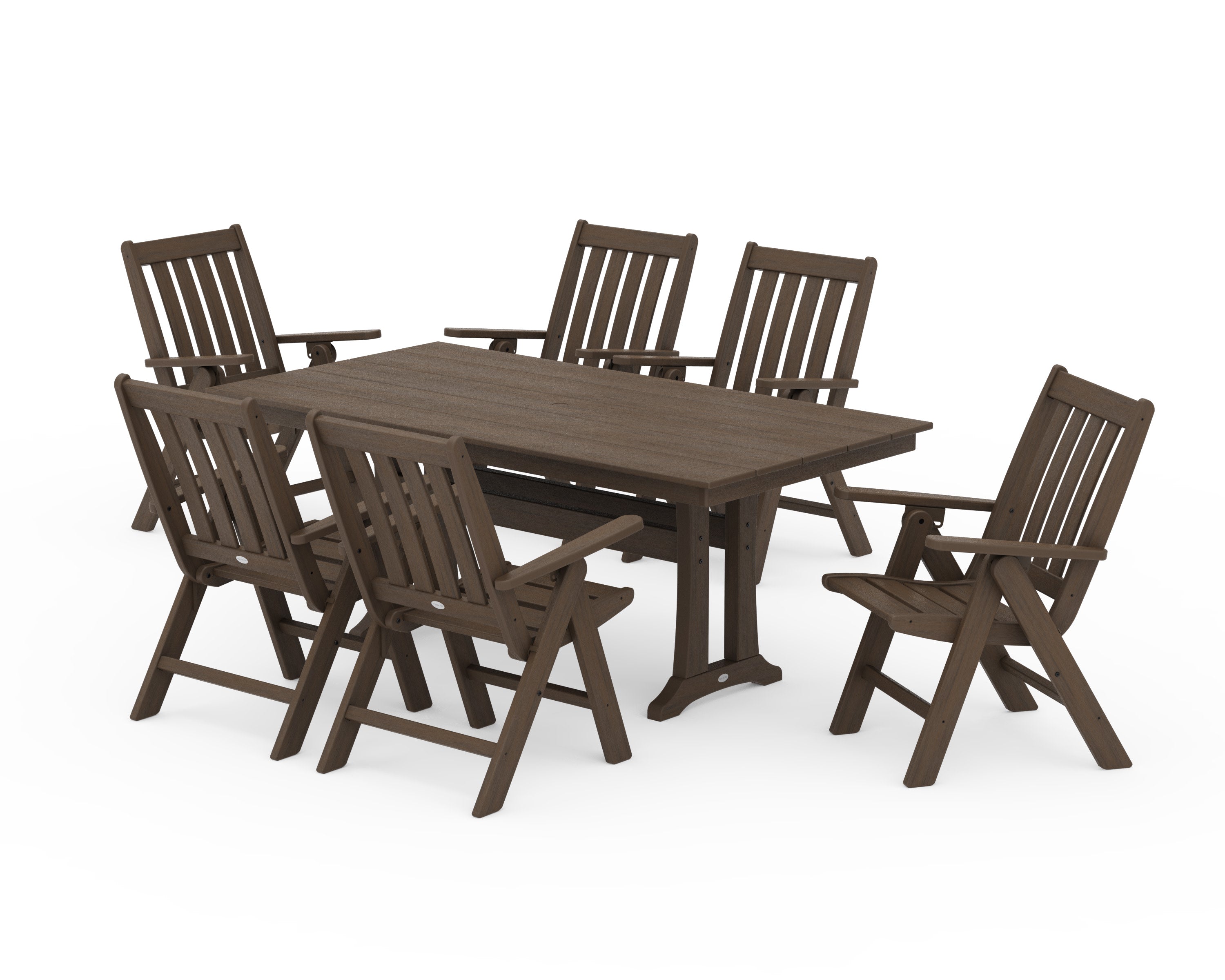 Vineyard Folding Chair 7-Piece Farmhouse Dining Set with Trestle Legs in Kona