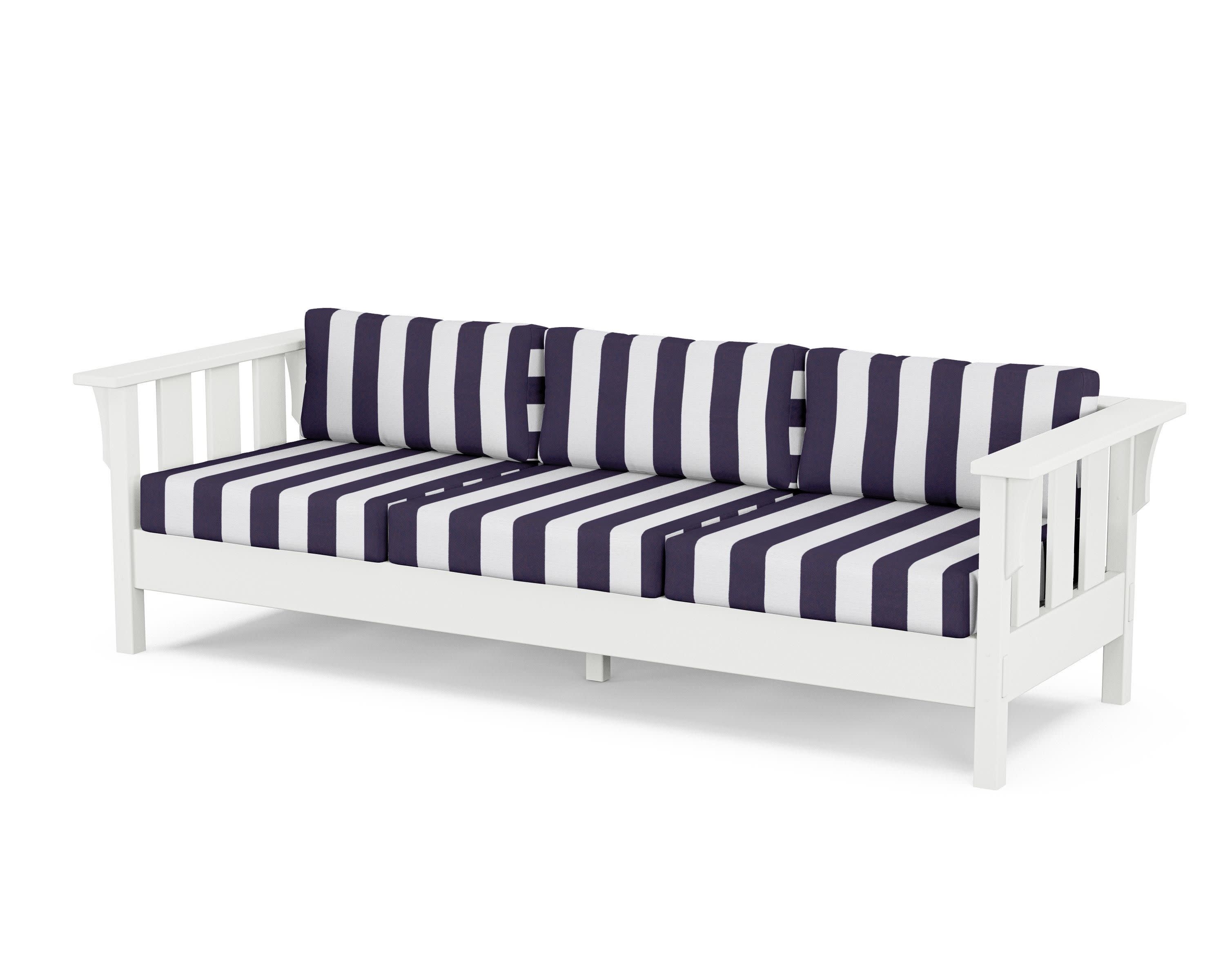 Acadia Deep Seating Sofa in White / Cabana Stripe Navy