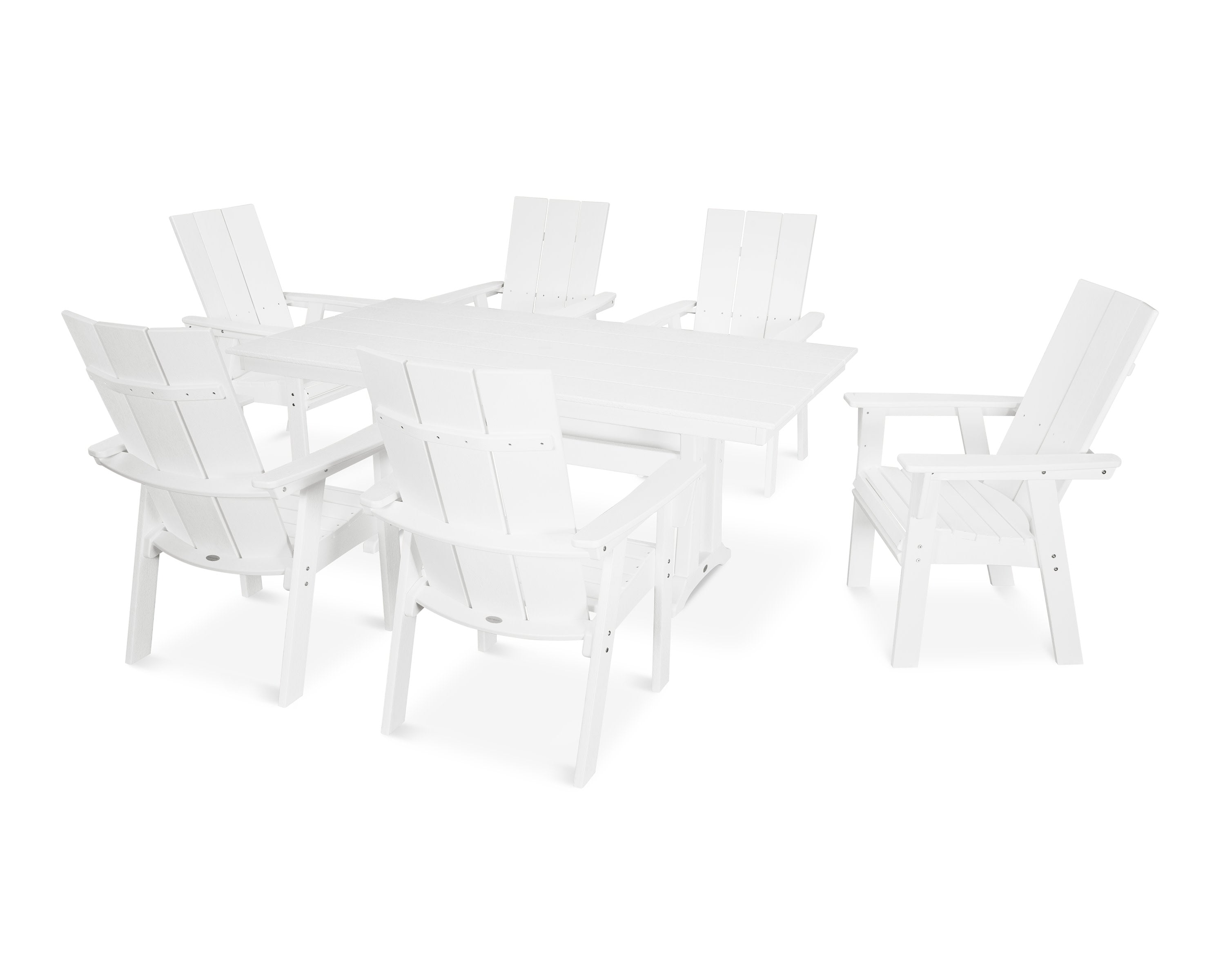 Modern Curveback Adirondack 7-Piece Farmhouse Dining Set with Trestle Legs in Vintage White