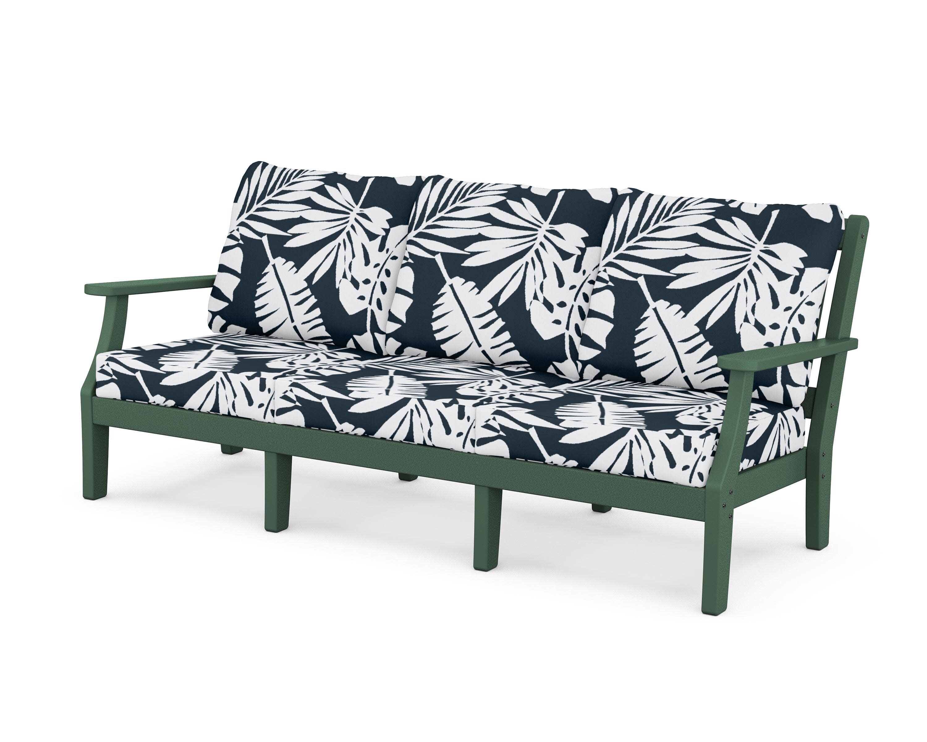 Chinoiserie Deep Seating Sofa in Green / Leaf Marine Indigo