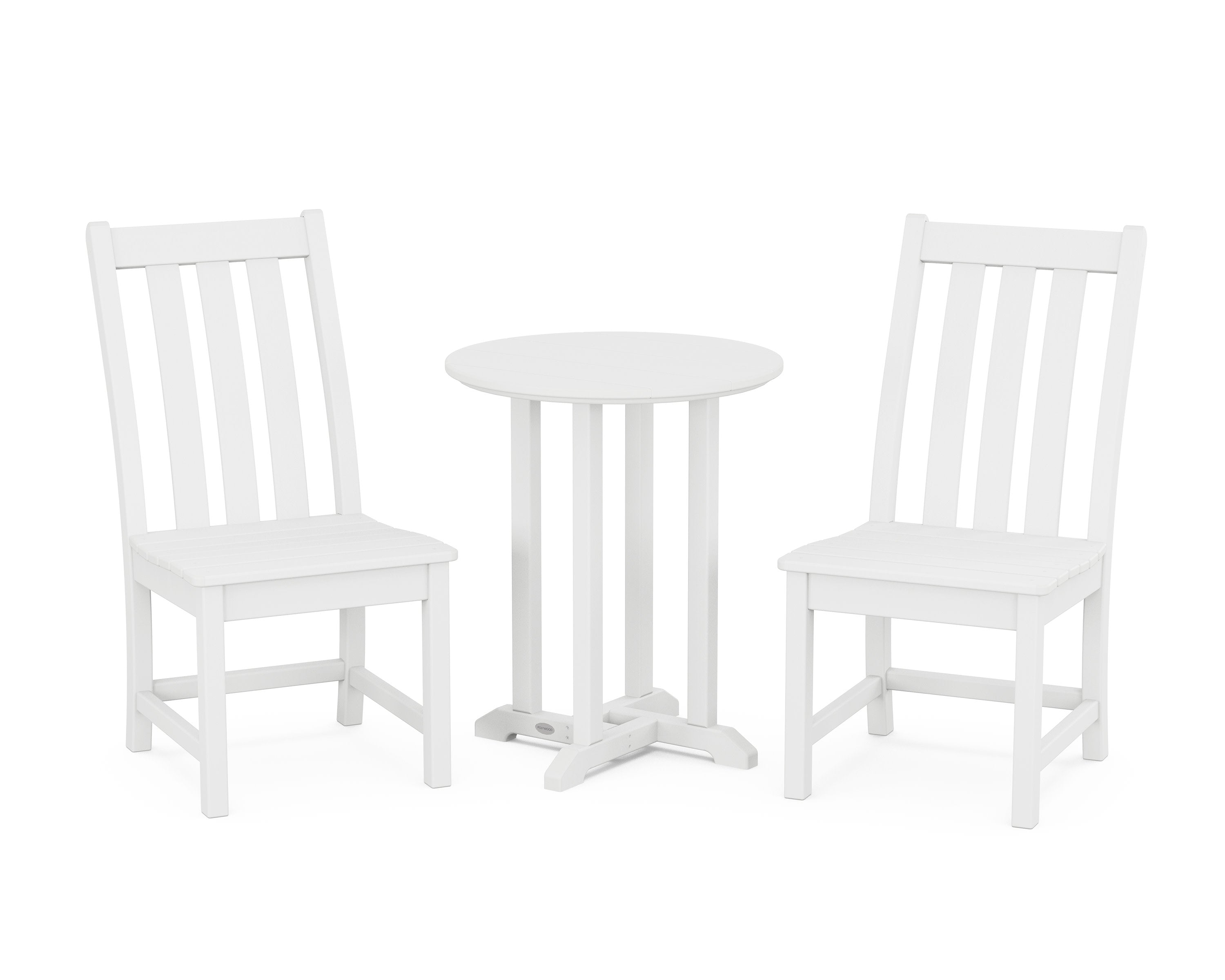 Vineyard Side Chair 3-Piece Round Bistro Dining Set in White