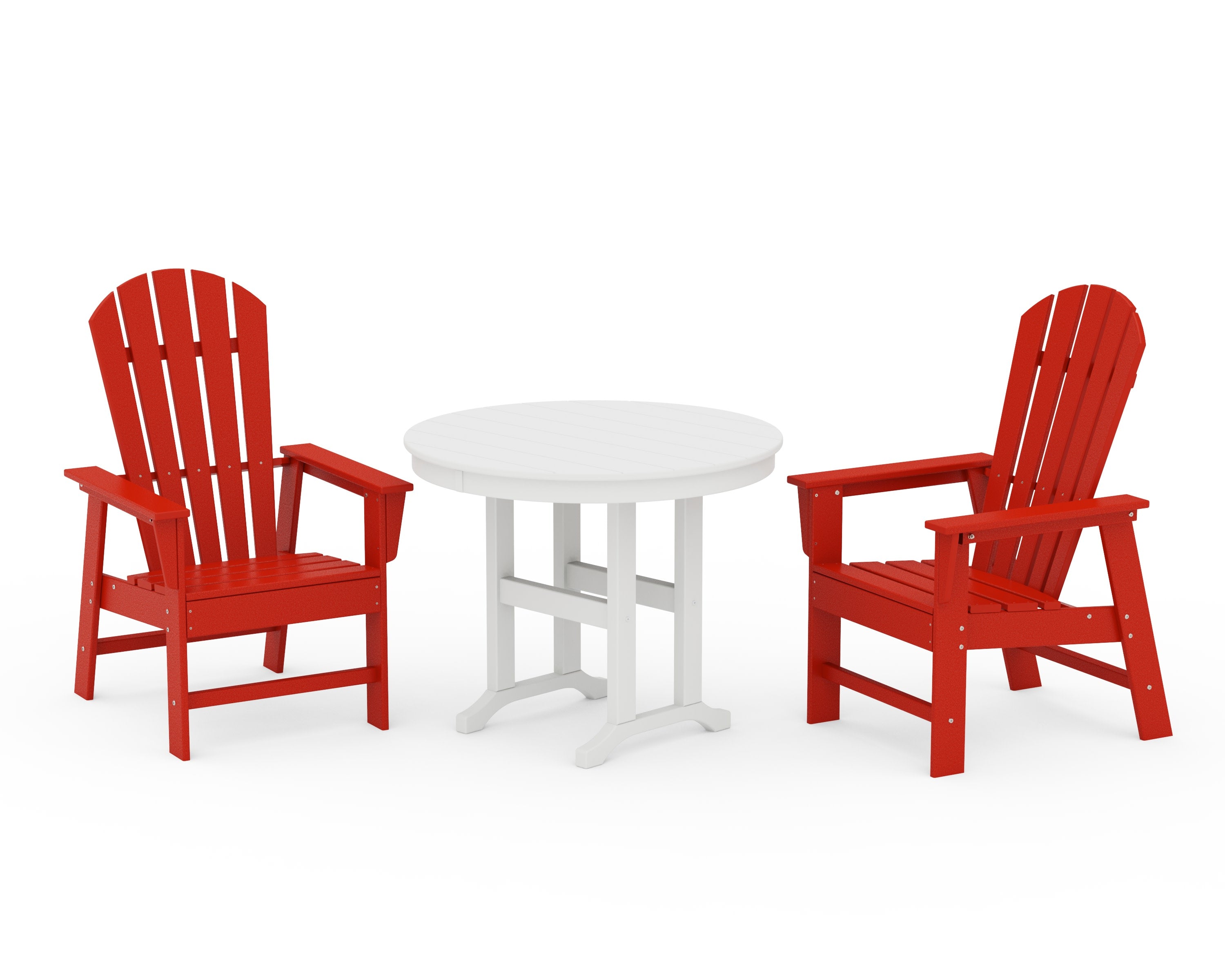 South Beach 3-Piece Round Farmhouse Dining Set in Sunset Red / White