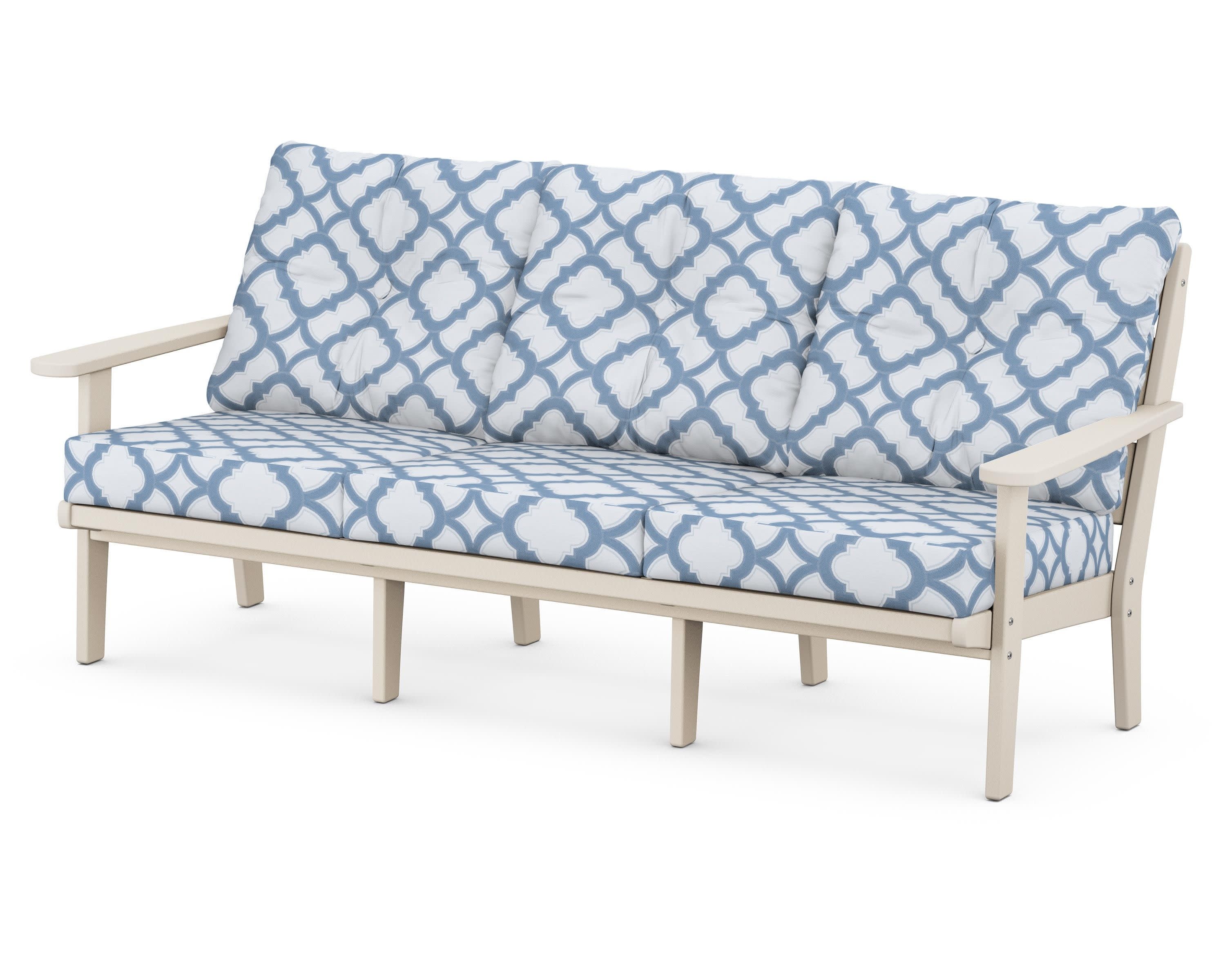 Lakeside Deep Seating Sofa in Sand / Trellis Sky Blue